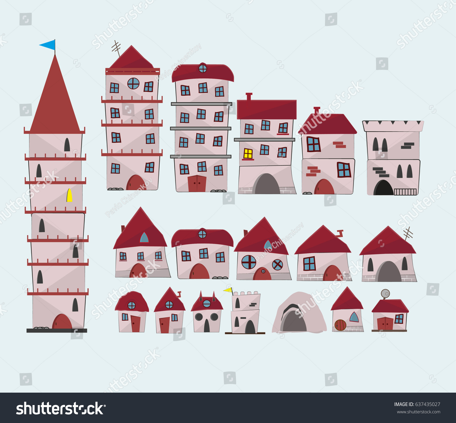 Cartoon House Towers Cave Stock Vector (Royalty Free) 637435027 ...