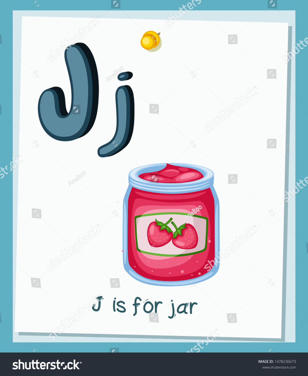Cartoon Illustrated Alphabet Flashcard Preschool Educational Stock ...