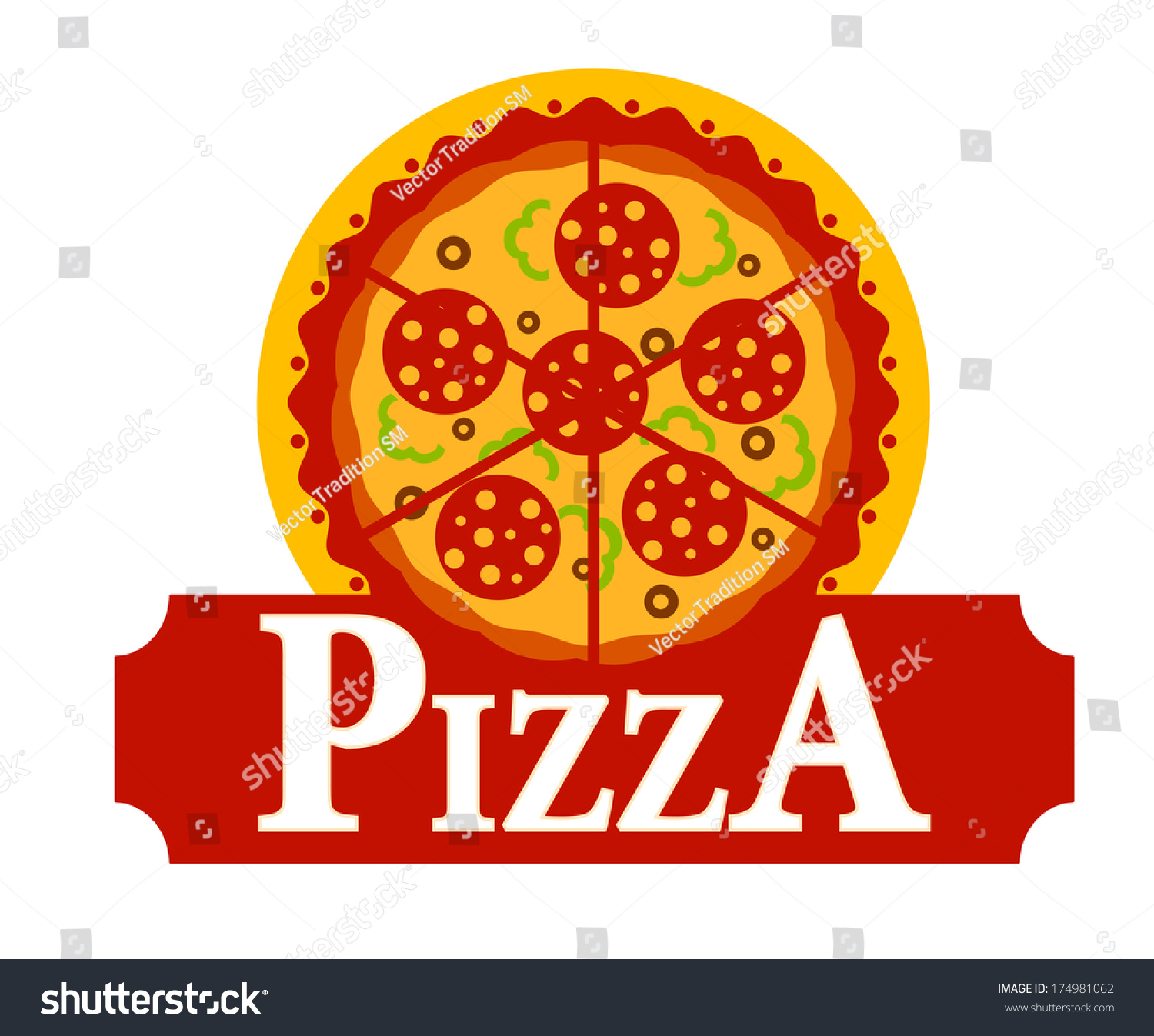 Cartoon Illustration Depicting Simple Pizza Sign Stock Vector 174981062 ...