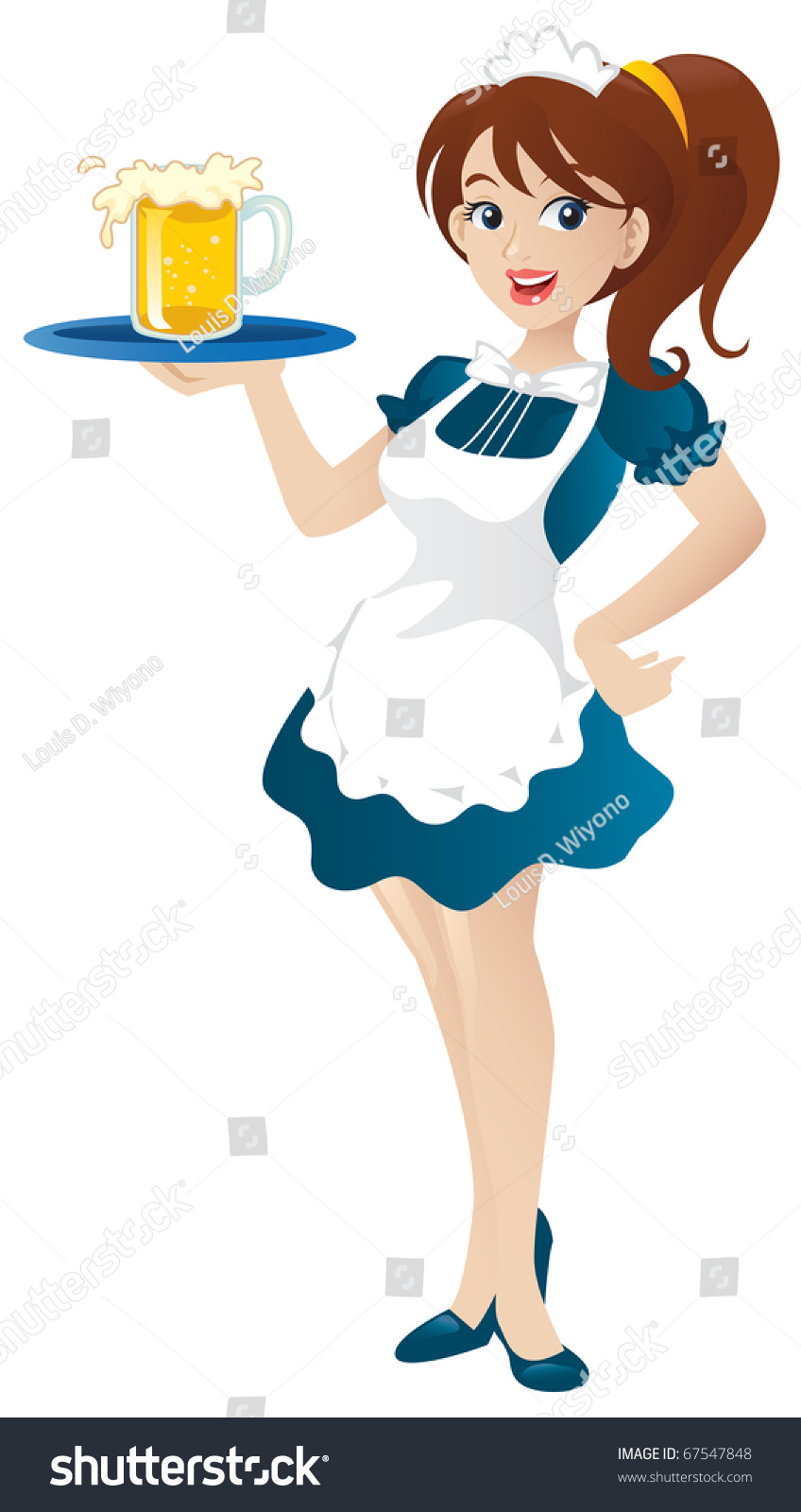 Cartoon Illustration Beautiful Sexy Waitress Standing Stock Vector ...