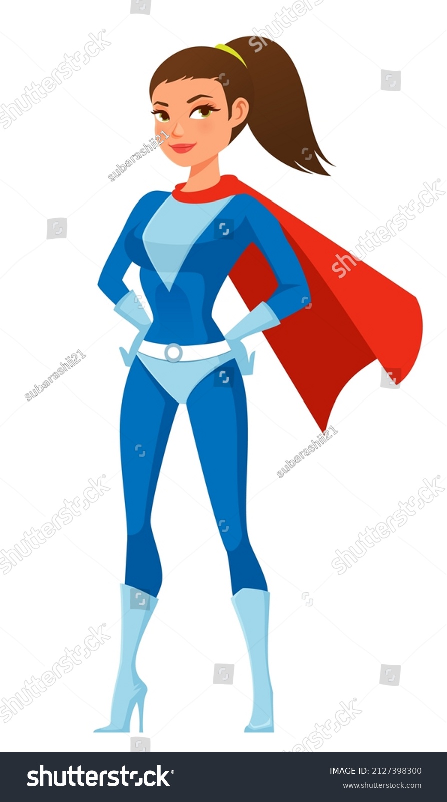 Cartoon Illustration Beautiful Woman Superhero Costume Stock Vector ...