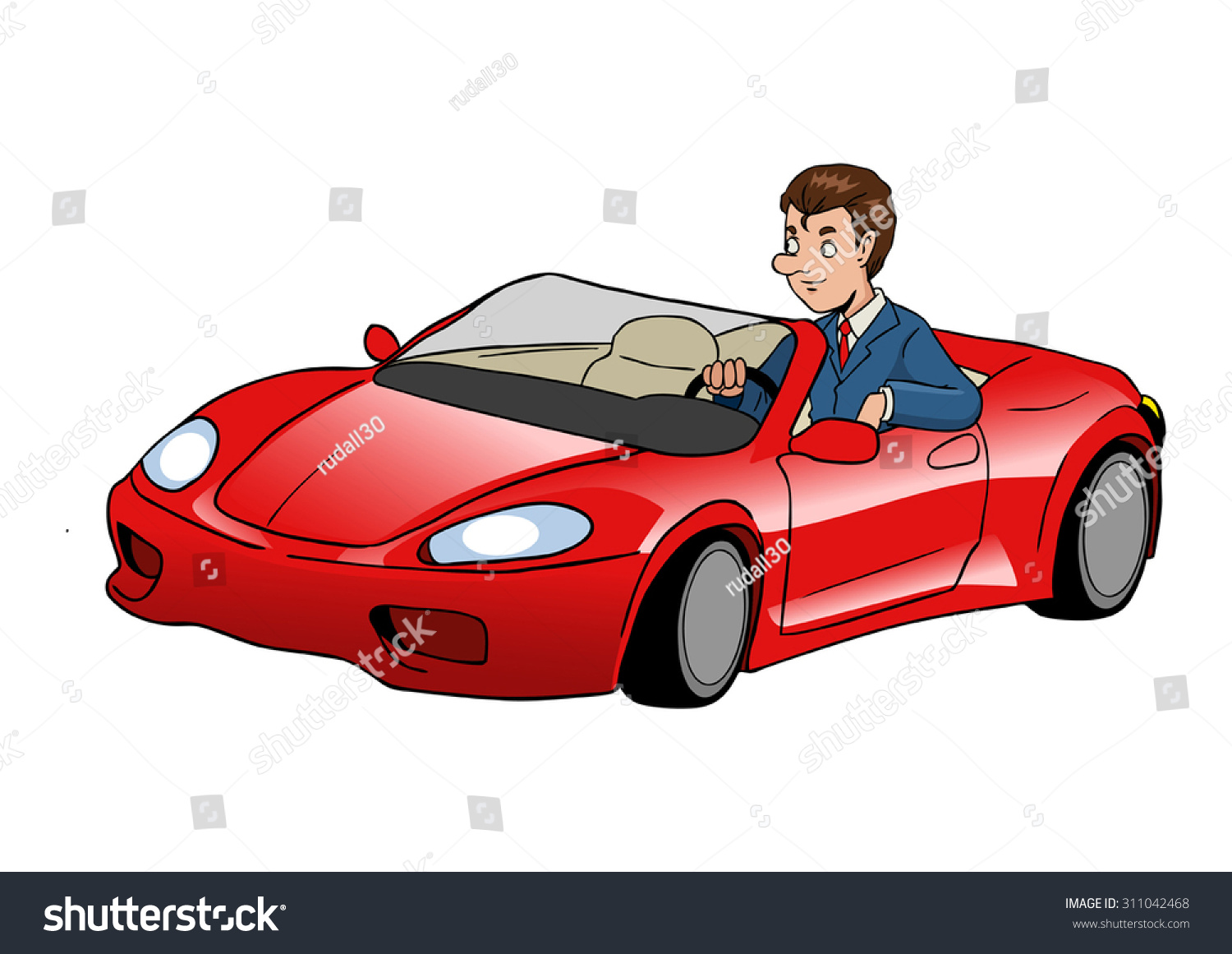 Cartoon Illustration Businessman Driving Sport Car Stock Vector ...