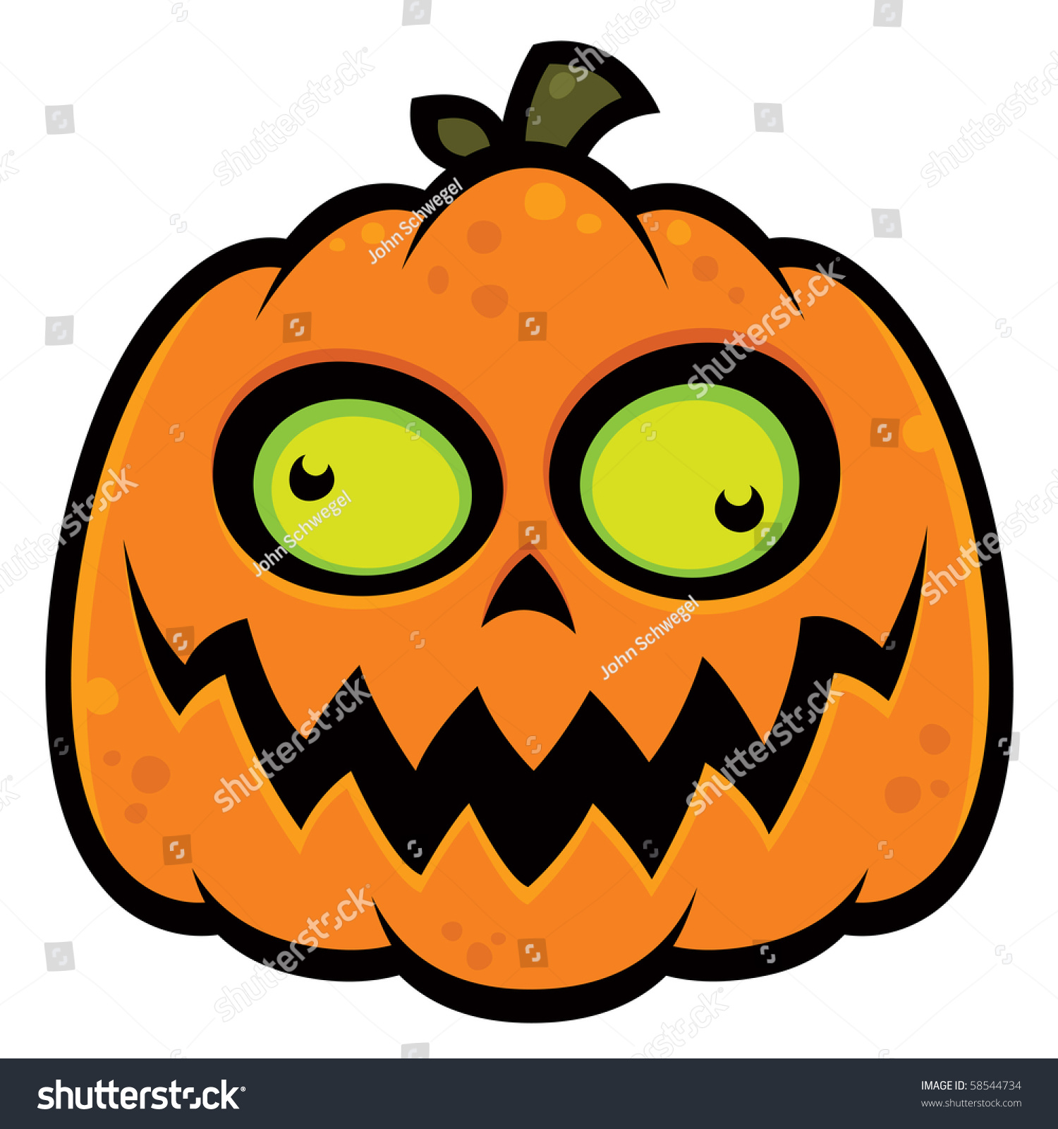 Cartoon Illustration Of A Crazy Pumpkin Jack-O-Lantern With Green Eyes ...