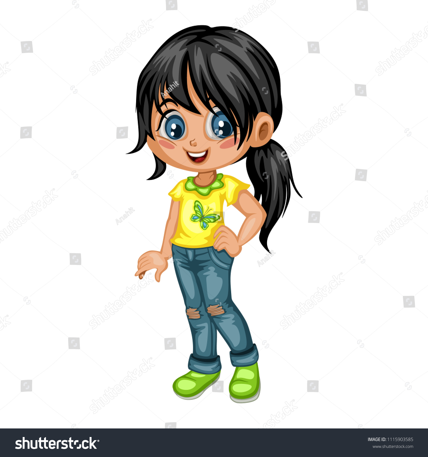 Cartoon Illustration Cute Cheerful Girl Wearing Stock Vector (Royalty ...