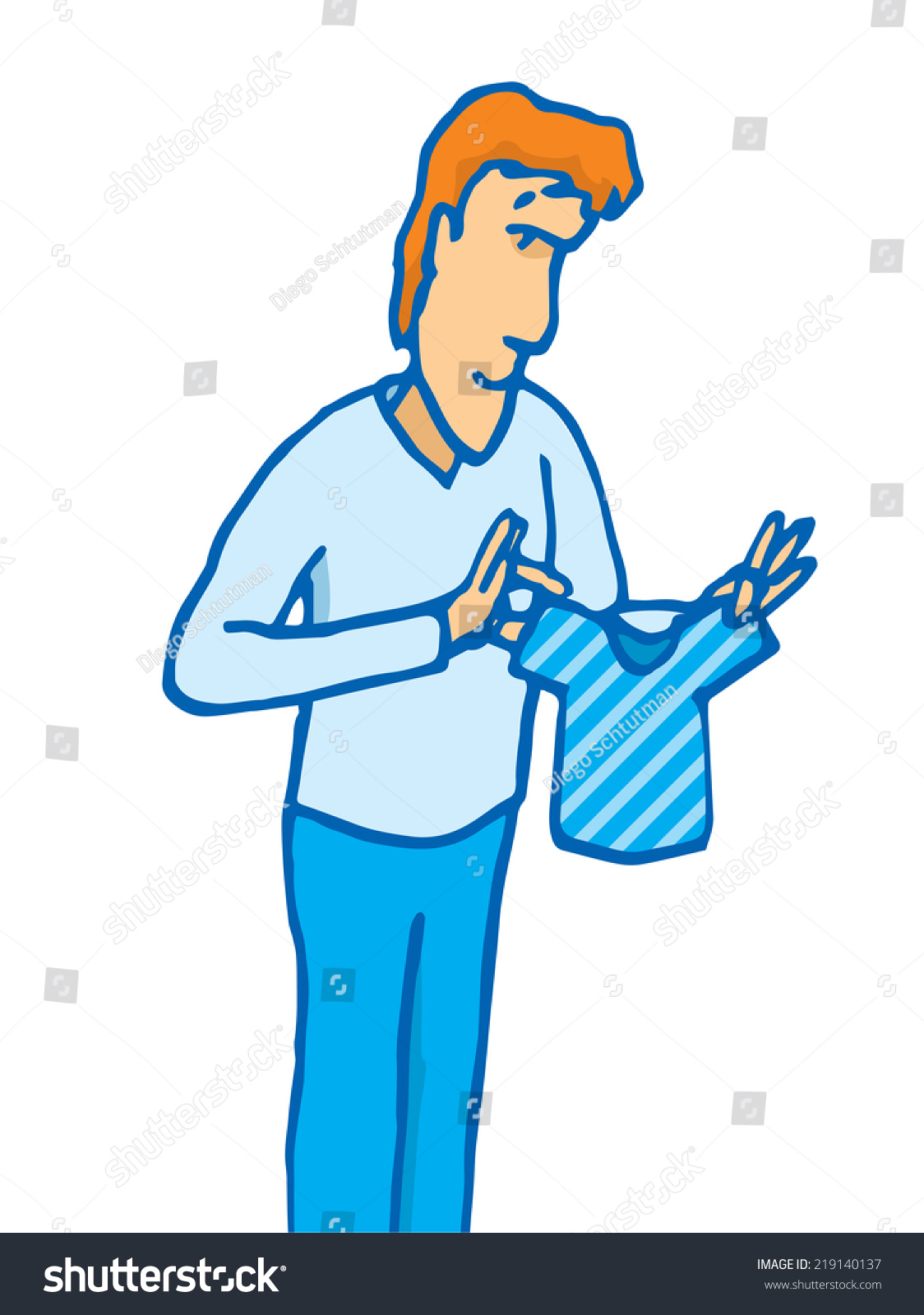 Cartoon Illustration Man Holding Tiny Shrunken Stock Vector (Royalty ...