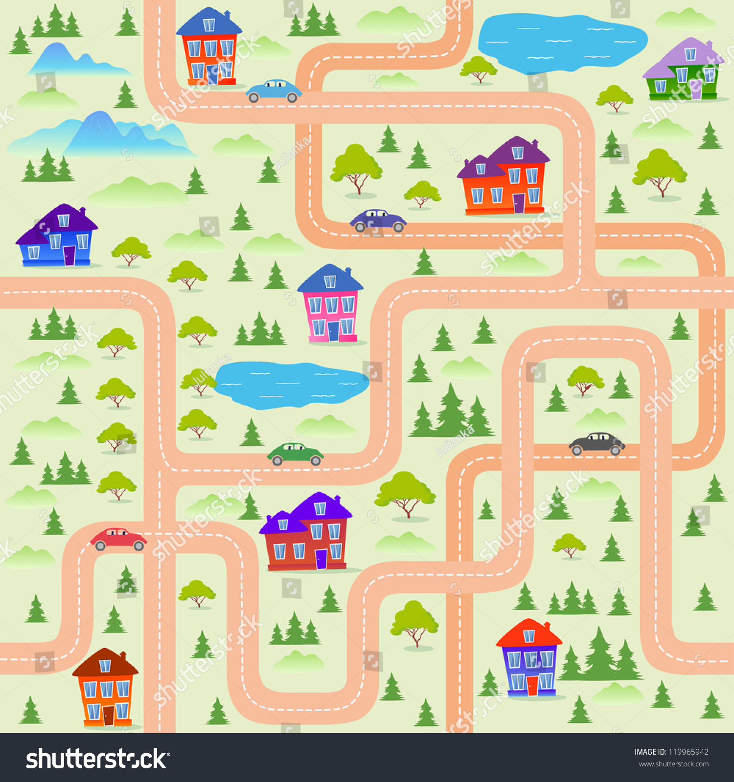 Cartoon Illustration Map City Stock Vector 119965942 - Shutterstock