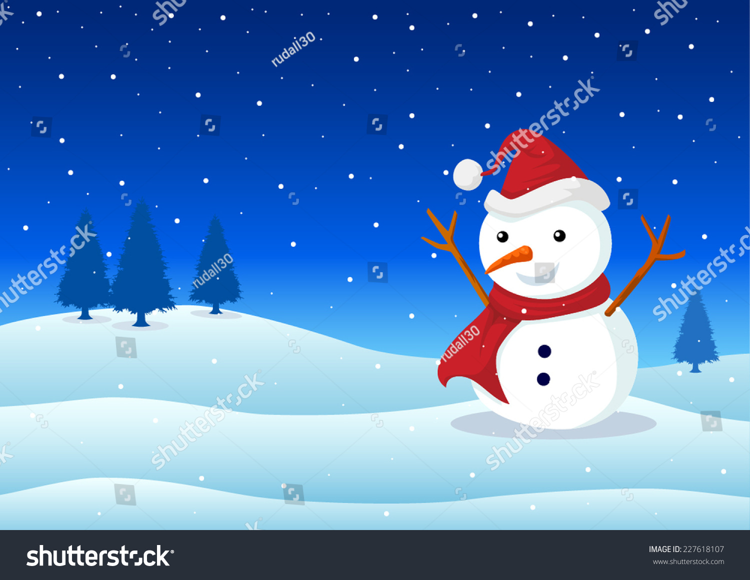 Cartoon Illustration Of A Snowman On Snowy Hills - 227618107 : Shutterstock