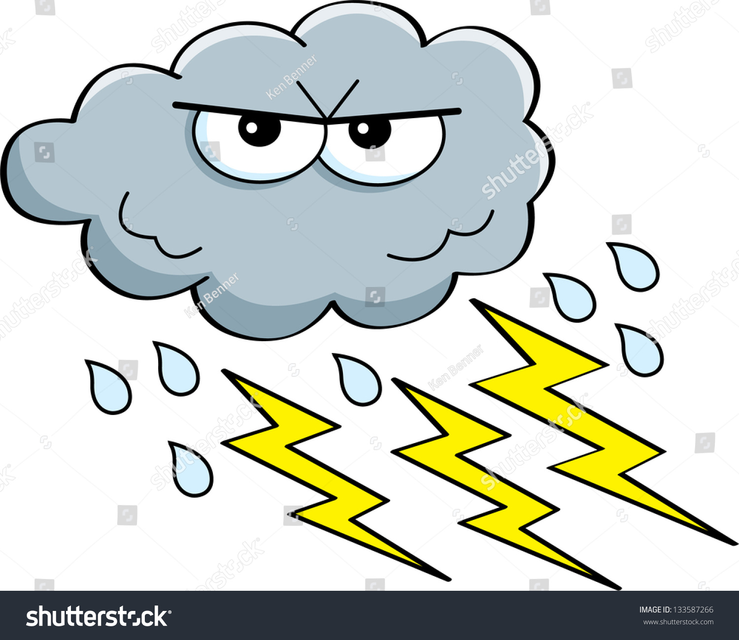 Cartoon Illustration Storm Cloud Rain Lightning Stock Vector 133587266 ...