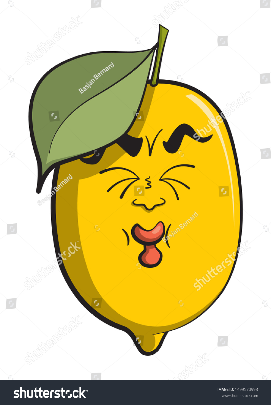 黄色い 酸っぱい顔をしたレモンの漫画のイラスト のベクター画像素材 ロイヤリティフリー