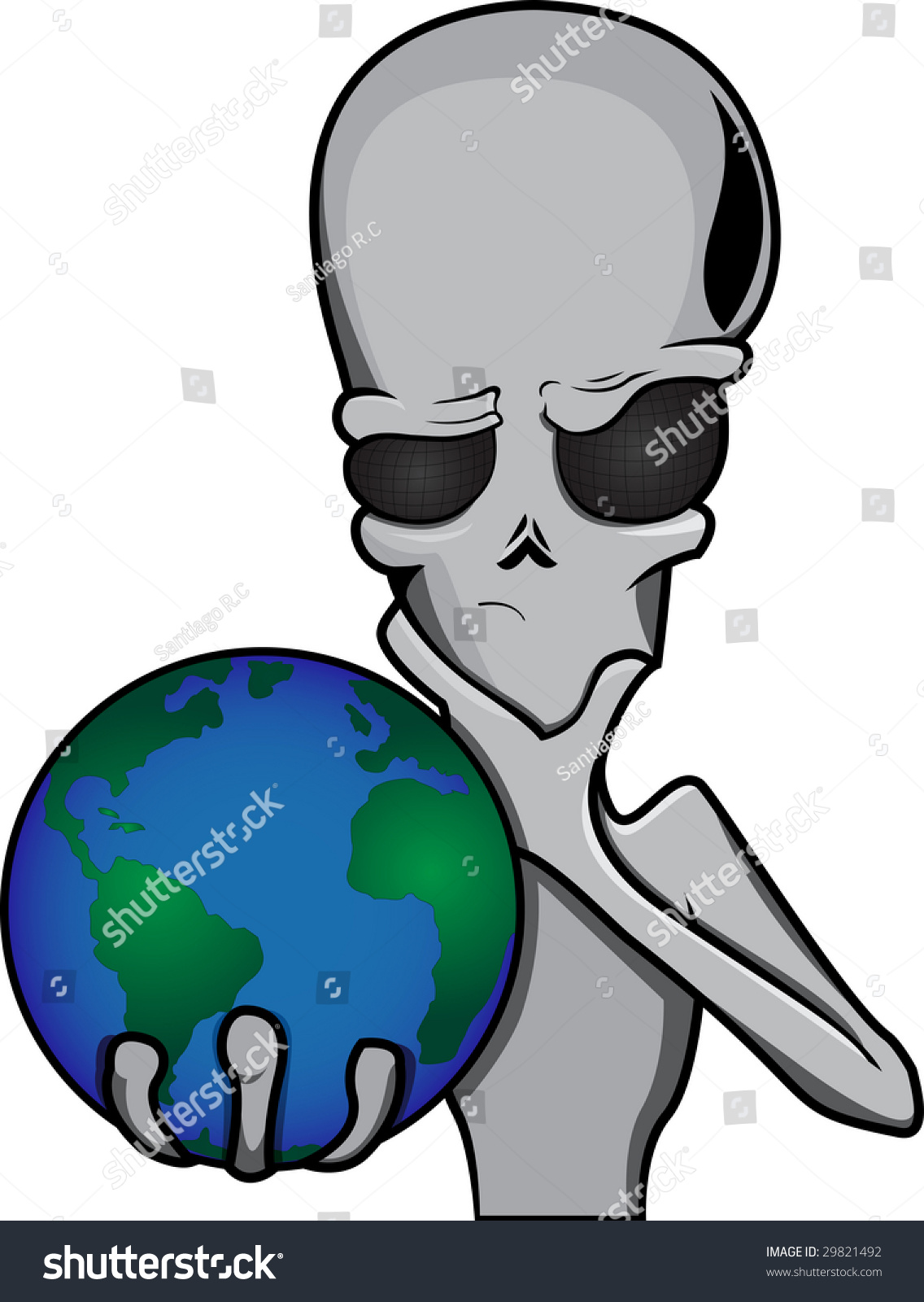 Cartoon Illustration Alien Holding Earth Stock Vector 29821492