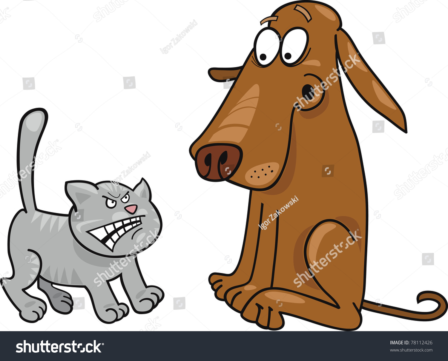 Cartoon Illustration Of Angry Kitten And Startled Dog - 78112426 ...