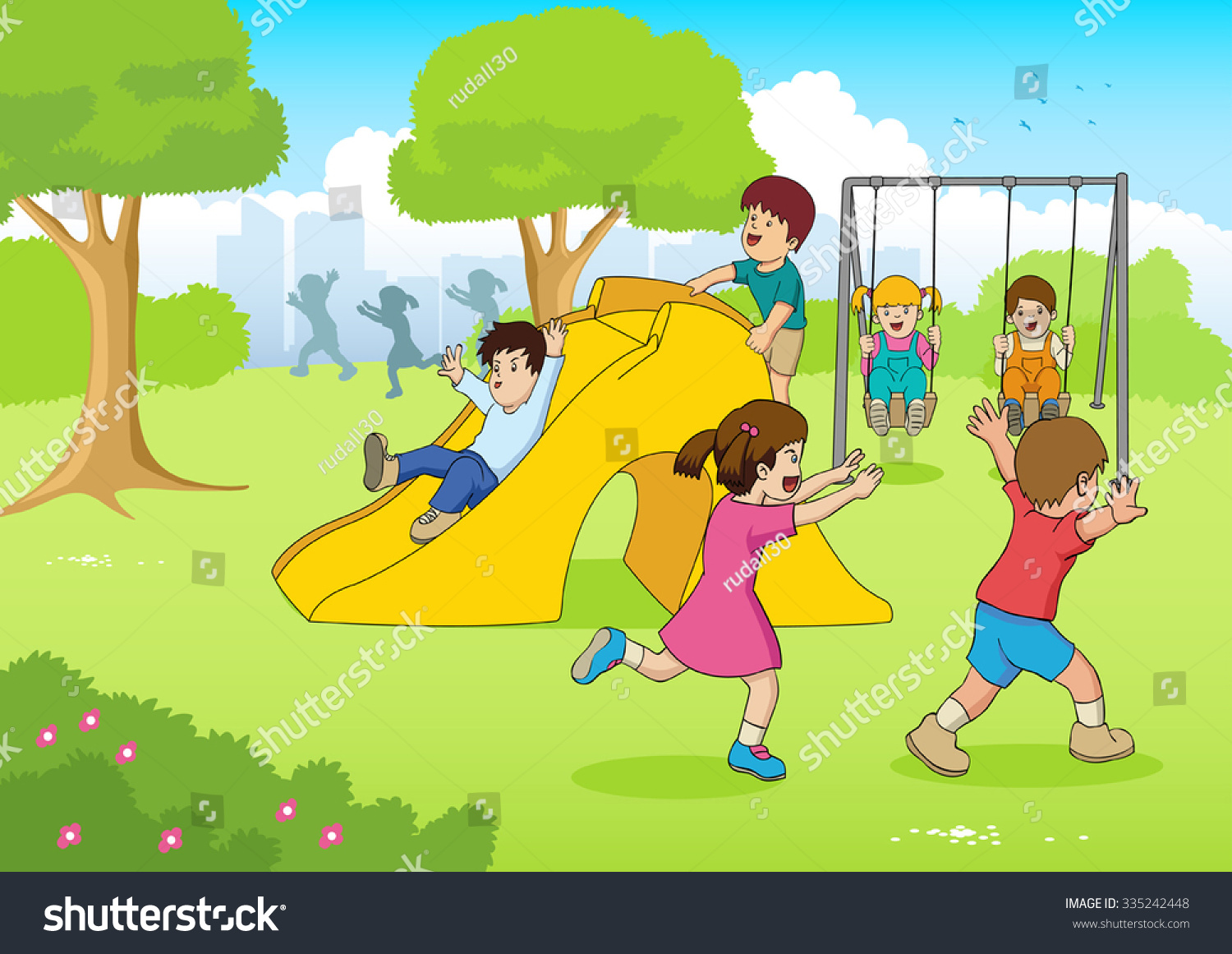 Cartoon Illustration Children Playing Playground Stock Vector 335242448 ...