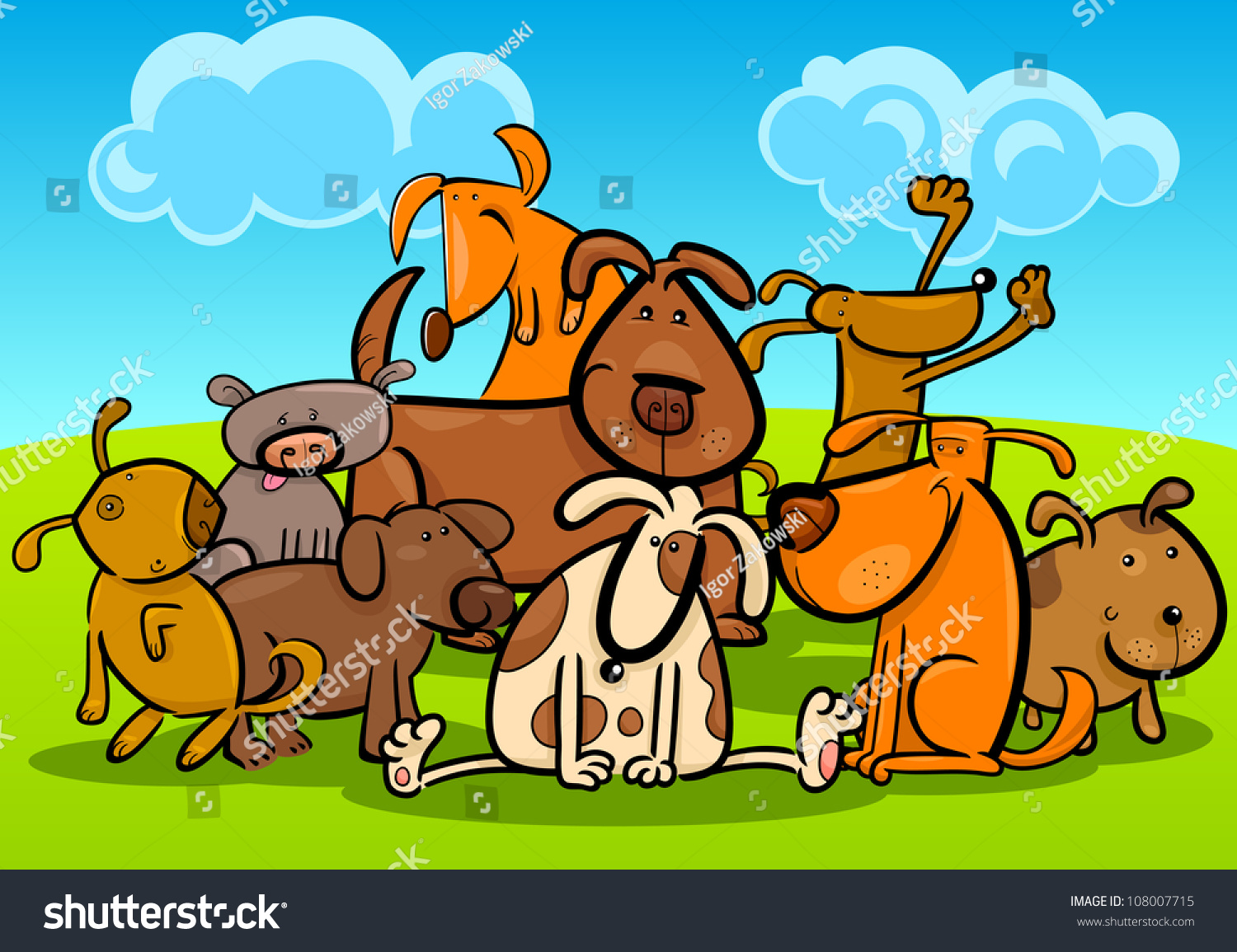 Cartoon Illustration Cute Dogs Puppies Group Stock Vector 108007715 ...