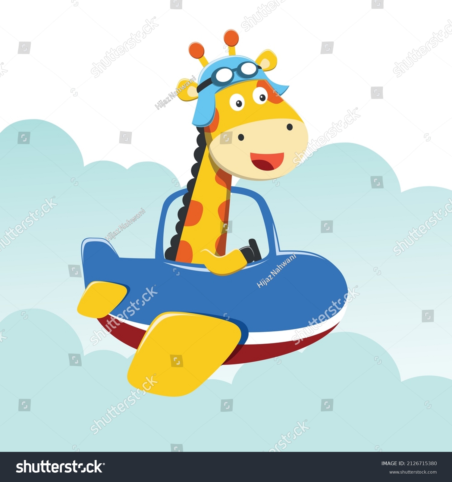 Cartoon Illustration Cute Giraffe Flying Airplane Stock Vector (Royalty ...