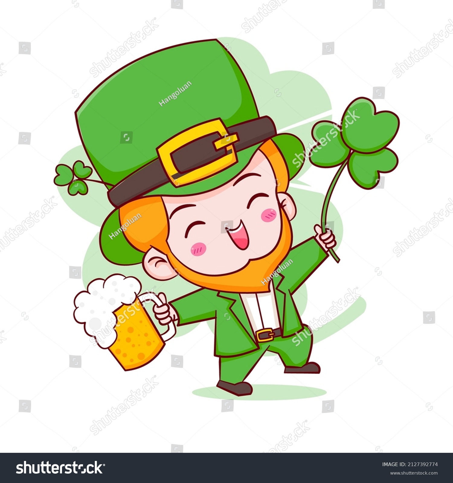 Cartoon Illustration Cute Leprechaun Chibi Character Stock Vector ...