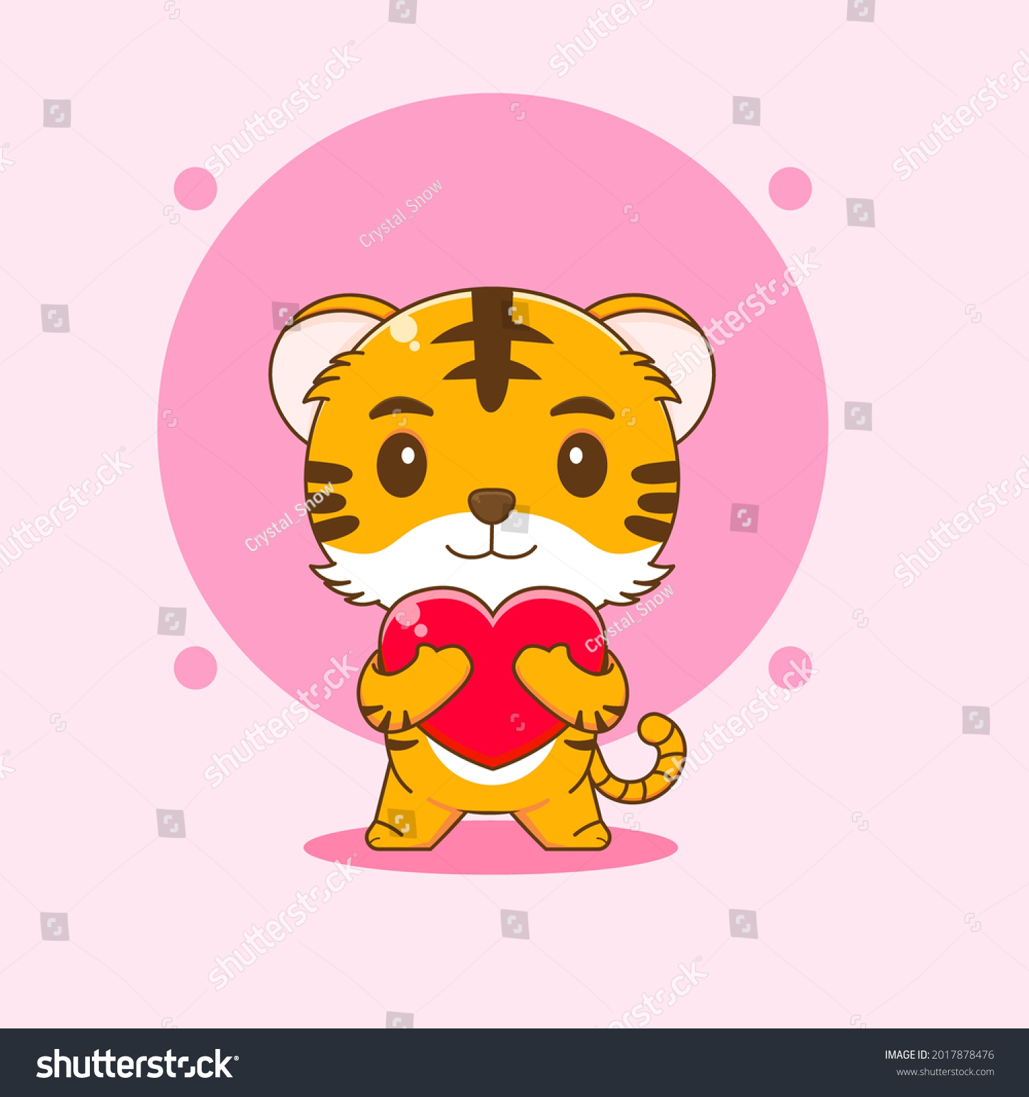 Cartoon Illustration Cute Tiger Hugging Heart Stock Vector (Royalty ...