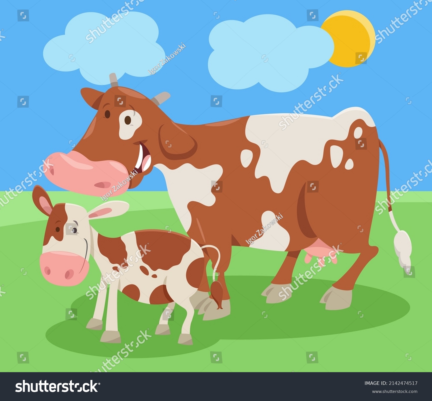 Cartoon Illustration Funny Cow Farm Animal Stock Vector (Royalty Free ...