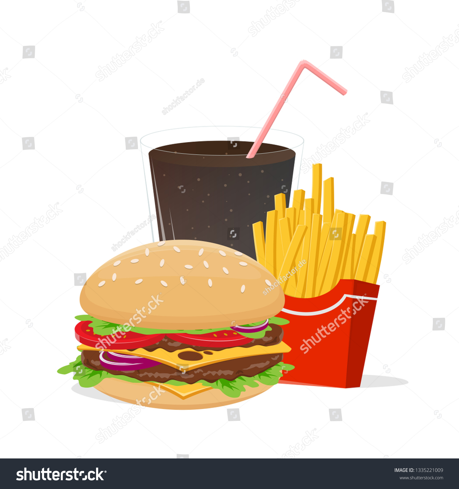 Cartoon Illustration Hamburger French Fries Cola Stock Vector (Royalty ...