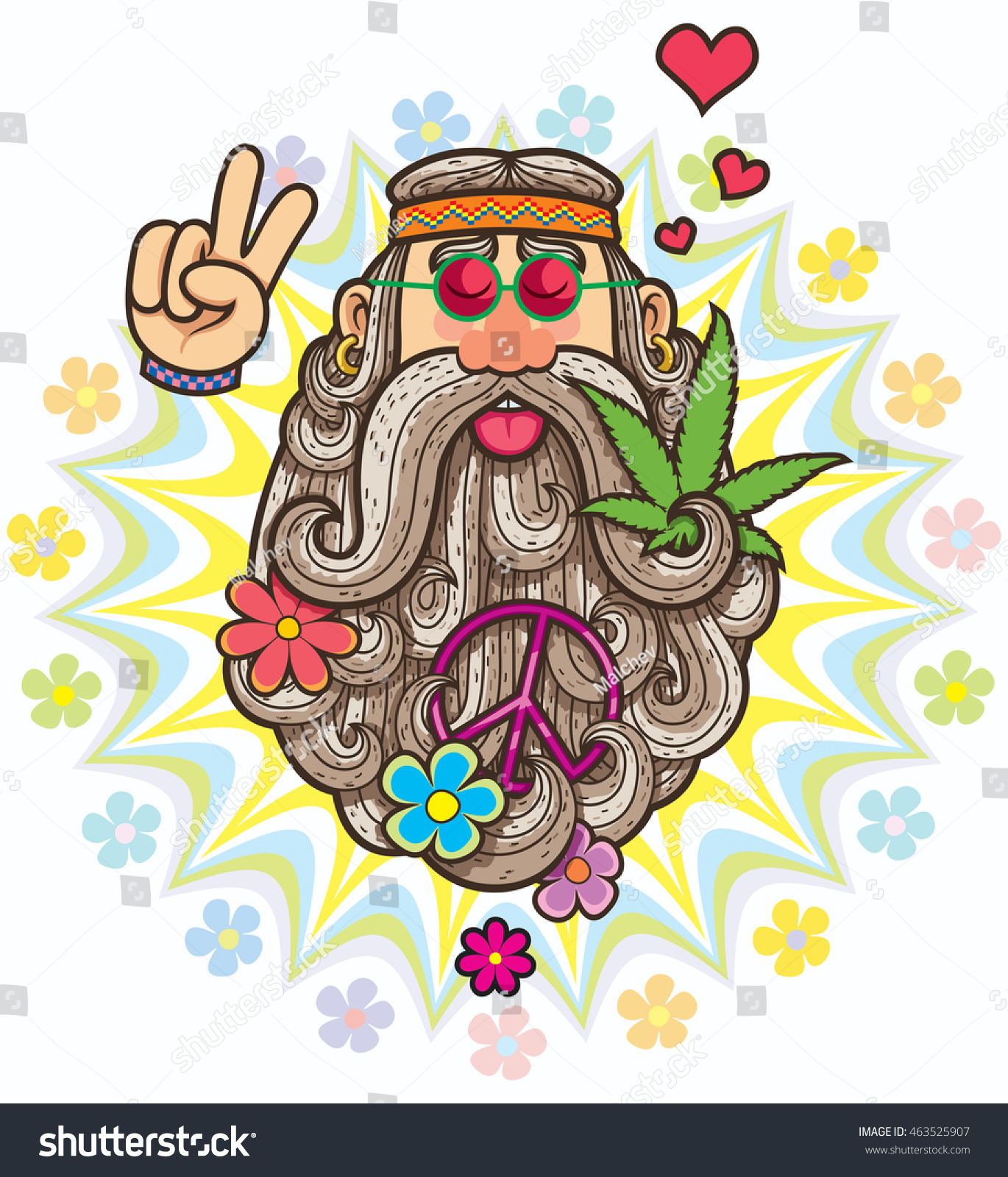 Cartoon Illustration Hippie Stock Vector (Royalty Free) 463525907