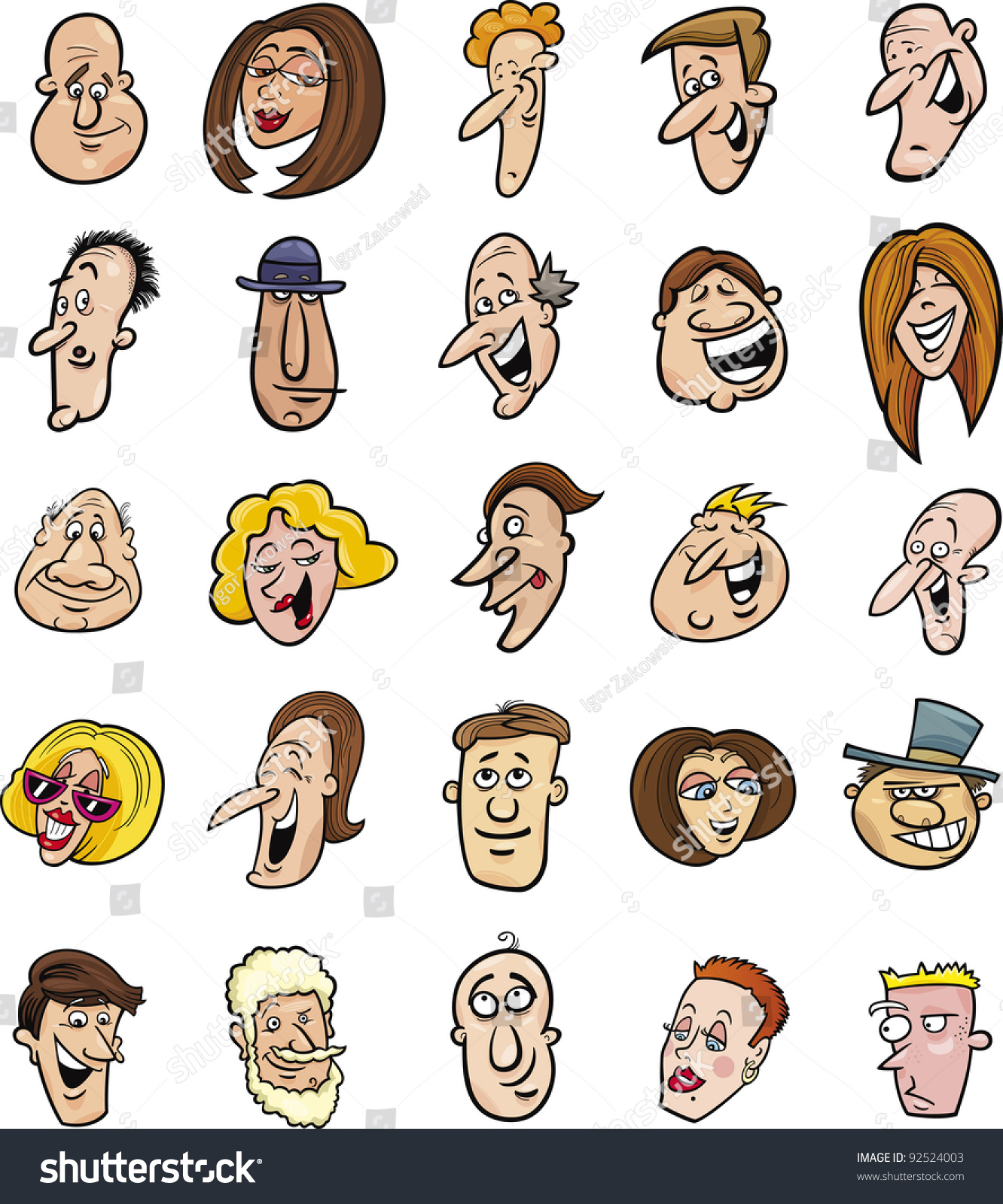 Cartoon Illustration Of Huge Set Of Funny People Faces - 92524003 ...