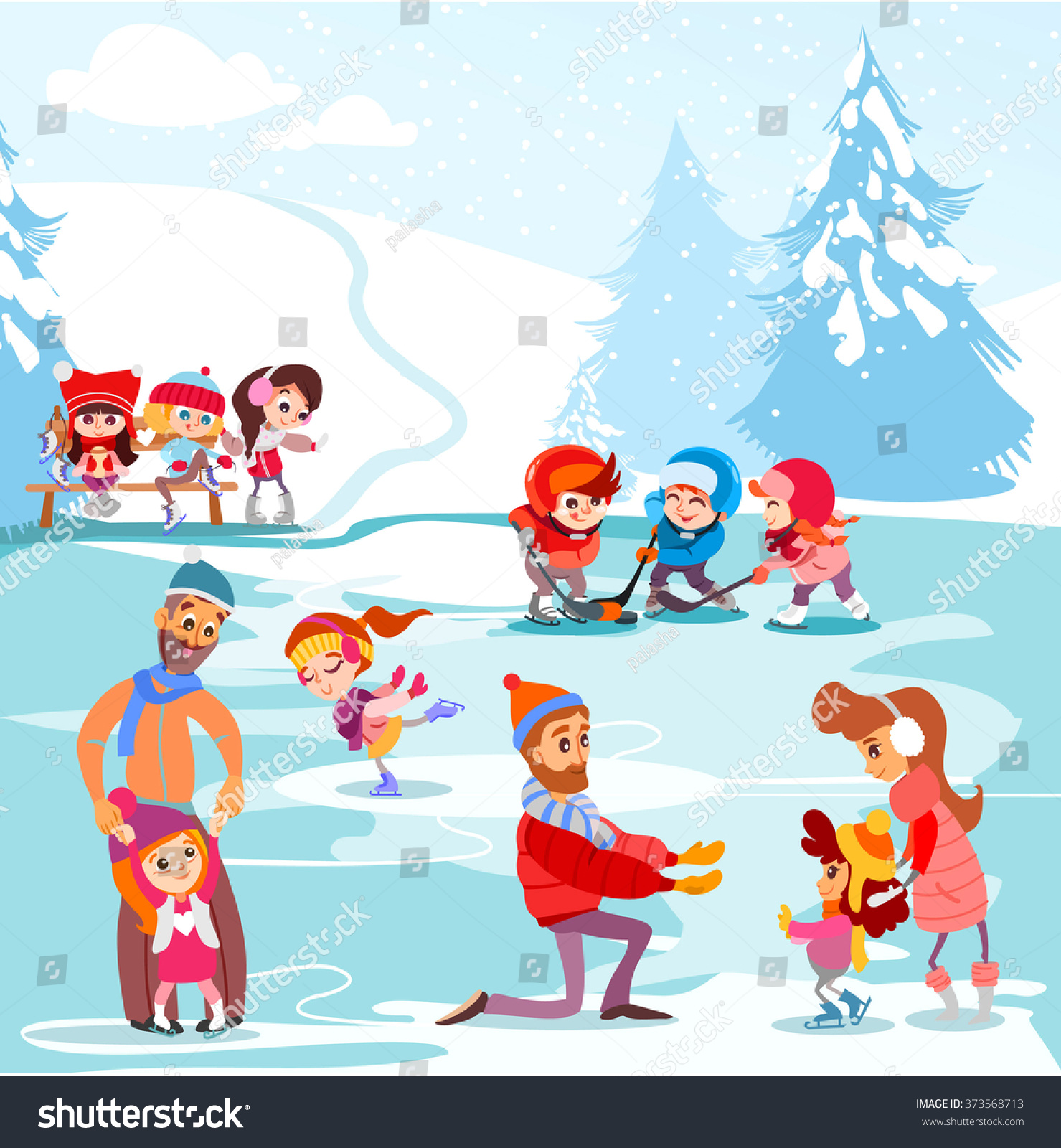 Download Cartoon Illustration Ice Rink Winter Park Stock Vector 373568713 - Shutterstock