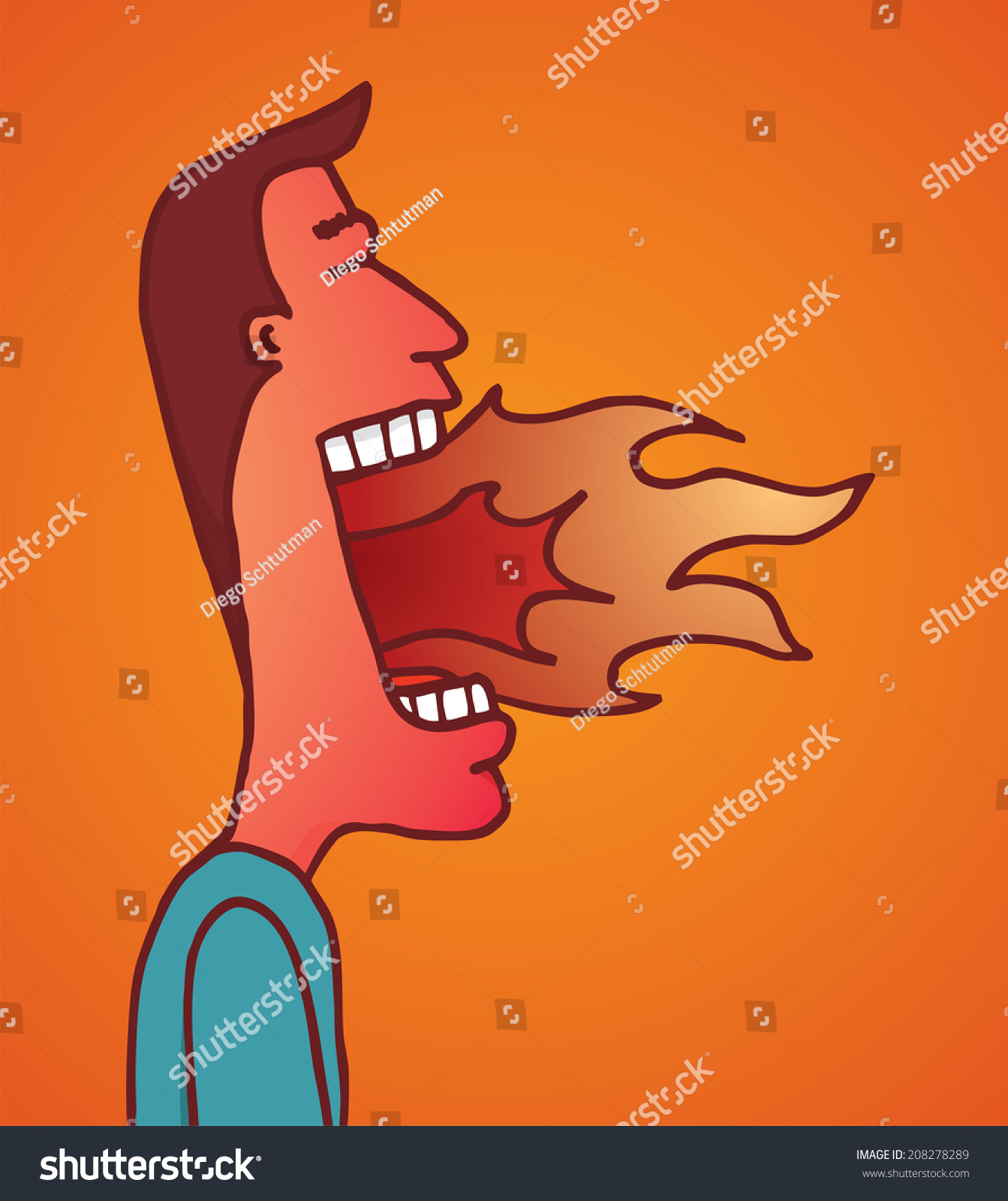 Cartoon Illustration Of Man With Burning Mouth After Eating Spicy Food ...