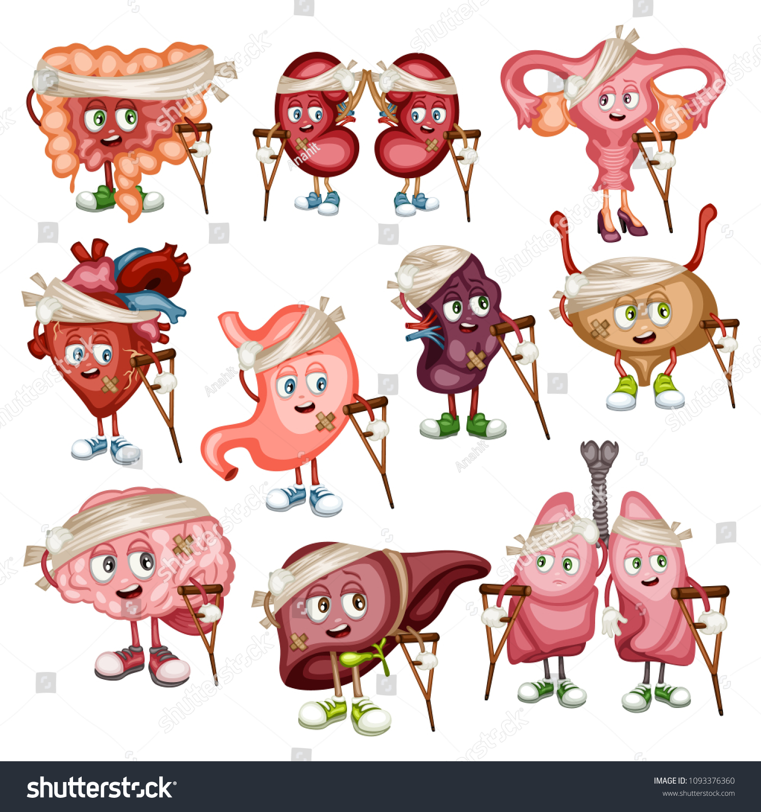 悲しい不健康な腎臓 肝臓 肺 脾臓 脳 心臓 膀胱 胃 腸 卵巣の漫画のイラスト 人間の不健康な内臓 ベクターイラスト のベクター画像素材 ロイヤリティ フリー