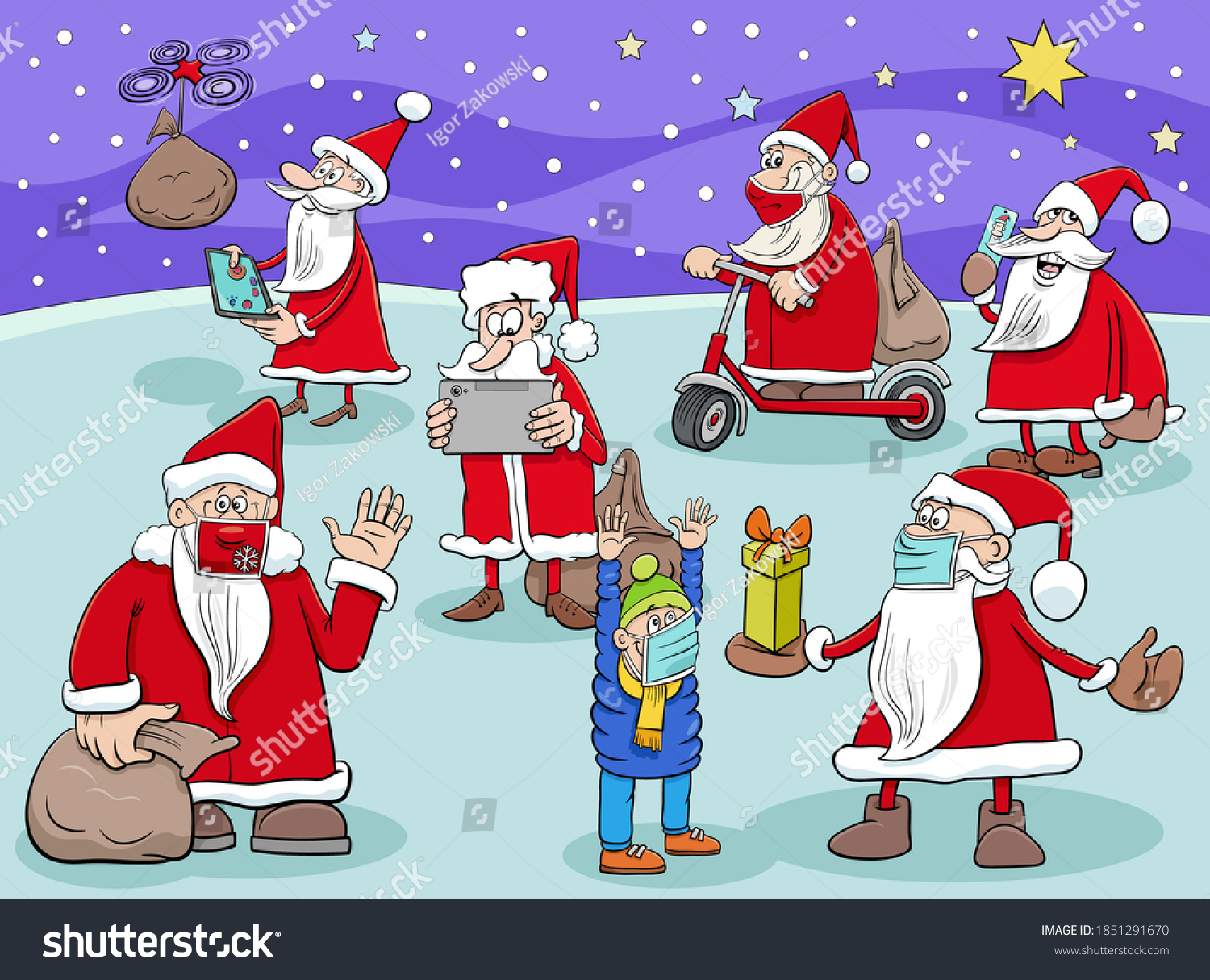 Cartoon Illustration Santa Claus Comic Characters Stock Vector (Royalty ...