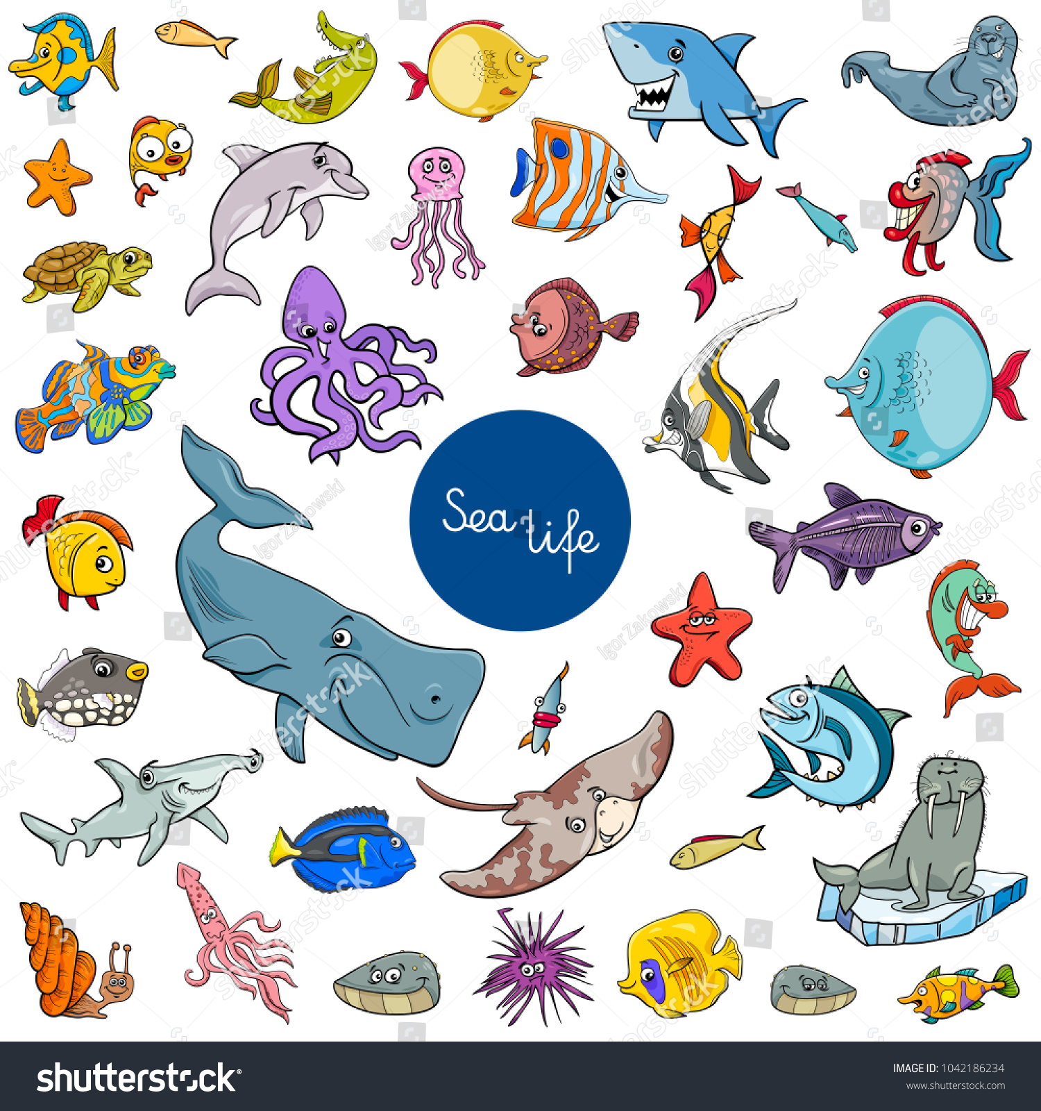 Cartoon Illustration Sea Life Animal Characters Stock Vector (Royalty ...