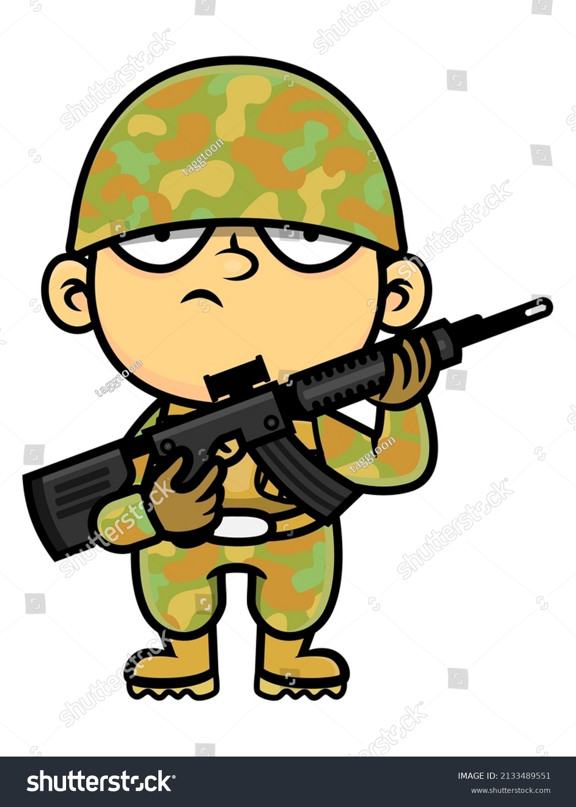 Cartoon Illustration Soldier Wearing Camouflage Uniform Stock Vector 