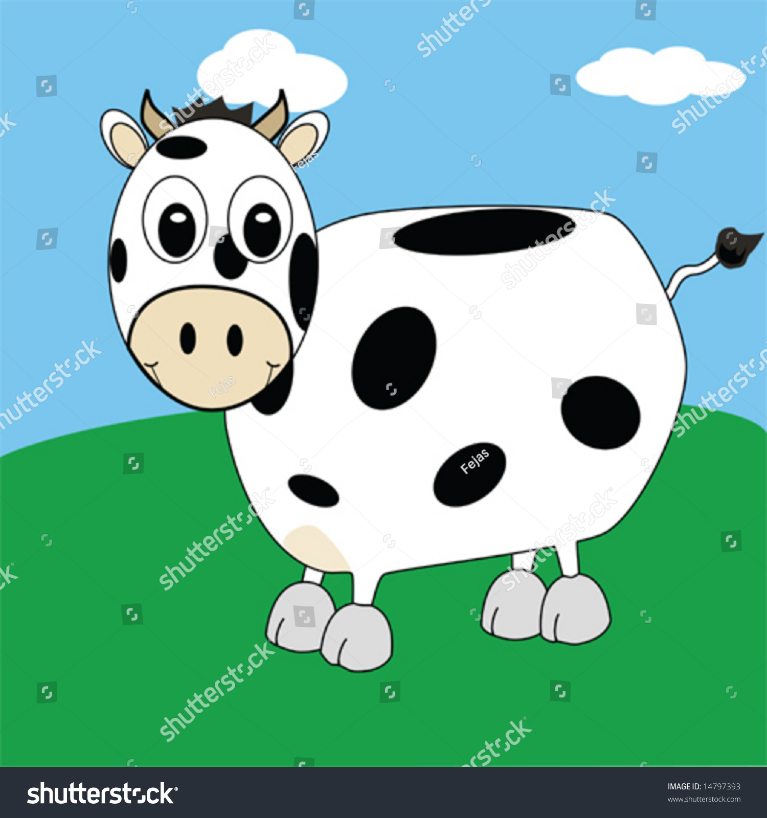 Cartoon Illustration Of Spotted Cow Smiling On A Field - 14797393 ...