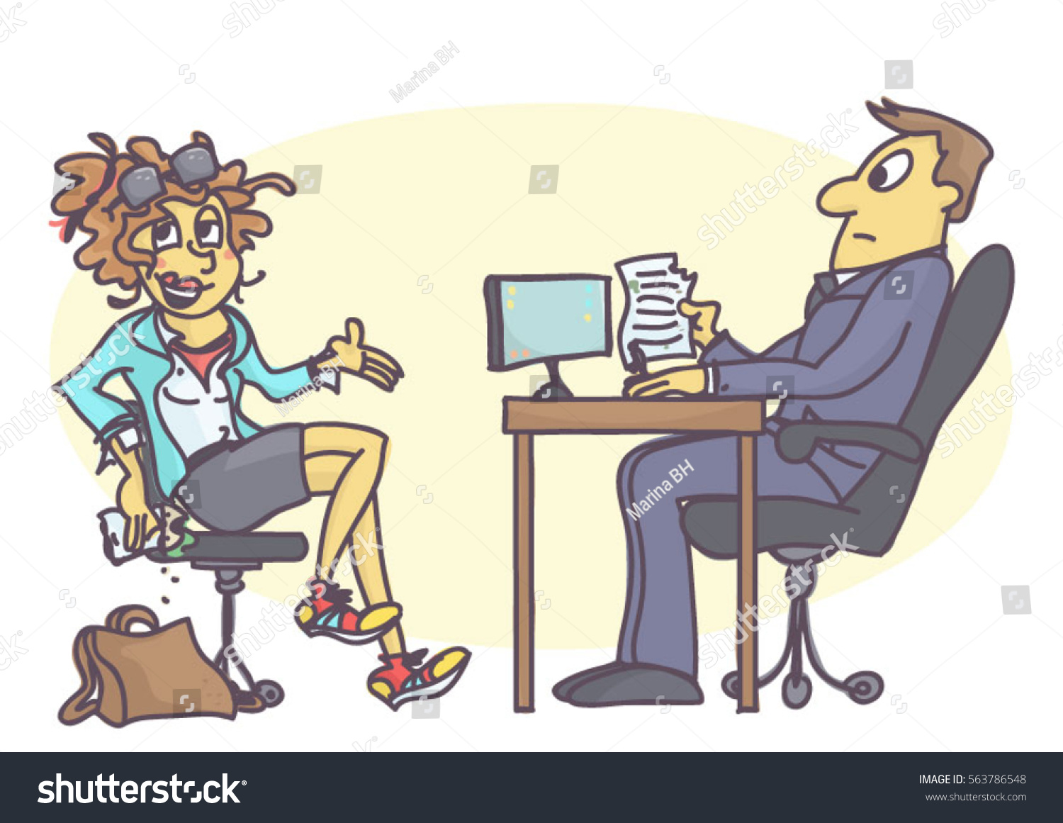 SVG of Cartoon illustration with sloppy and untidy woman on job interview svg