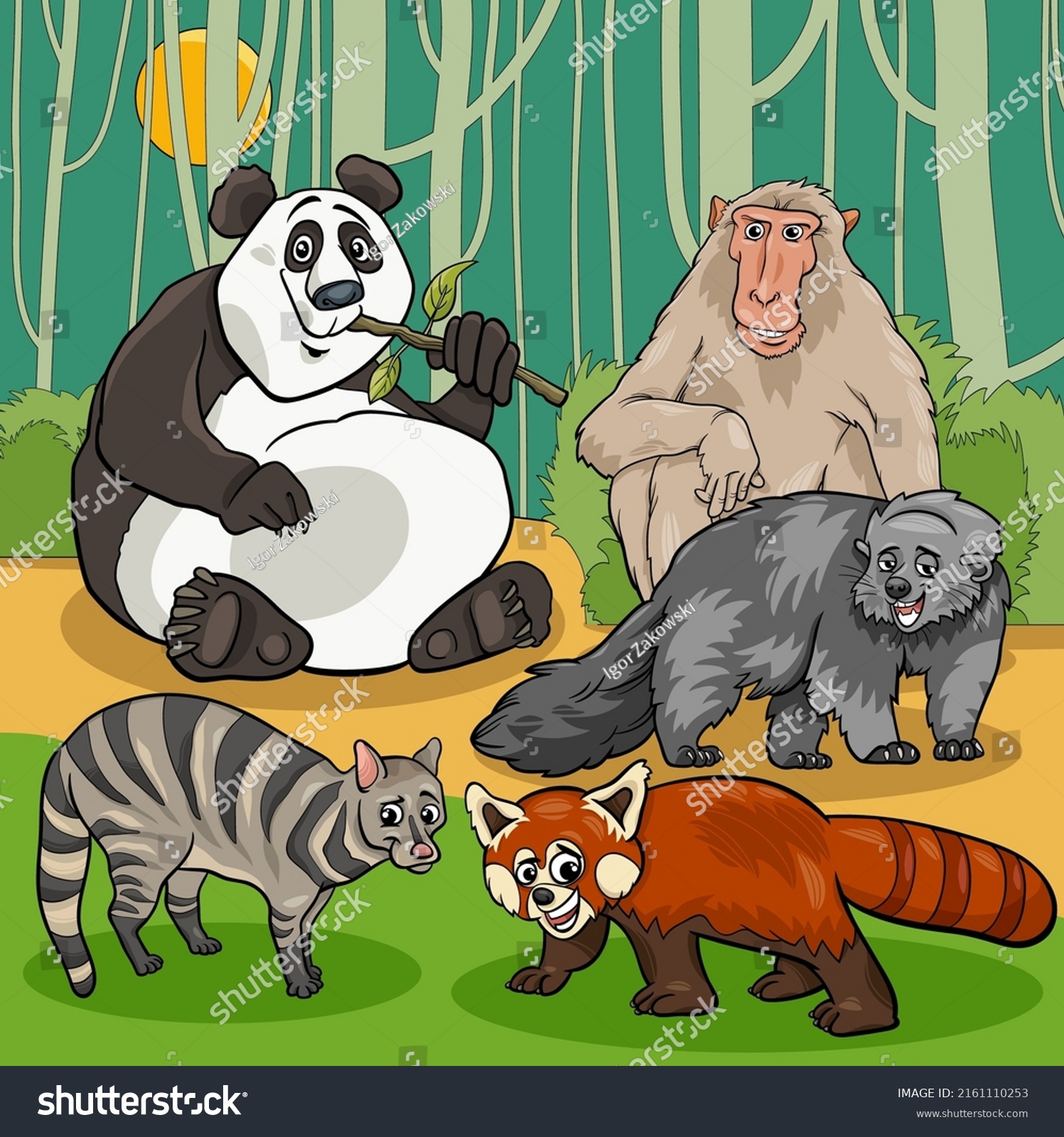 SVG of Cartoon illustrations of funny wild Asian animal characters group svg