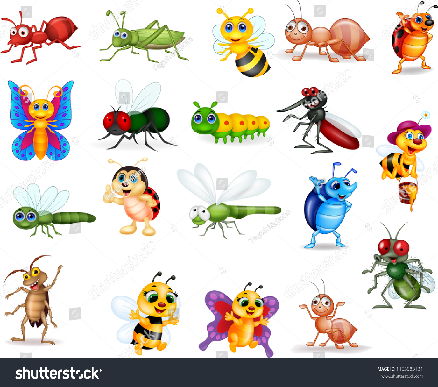 Cartoon Insect Collection Set Stock Vector (Royalty Free) 1155983131