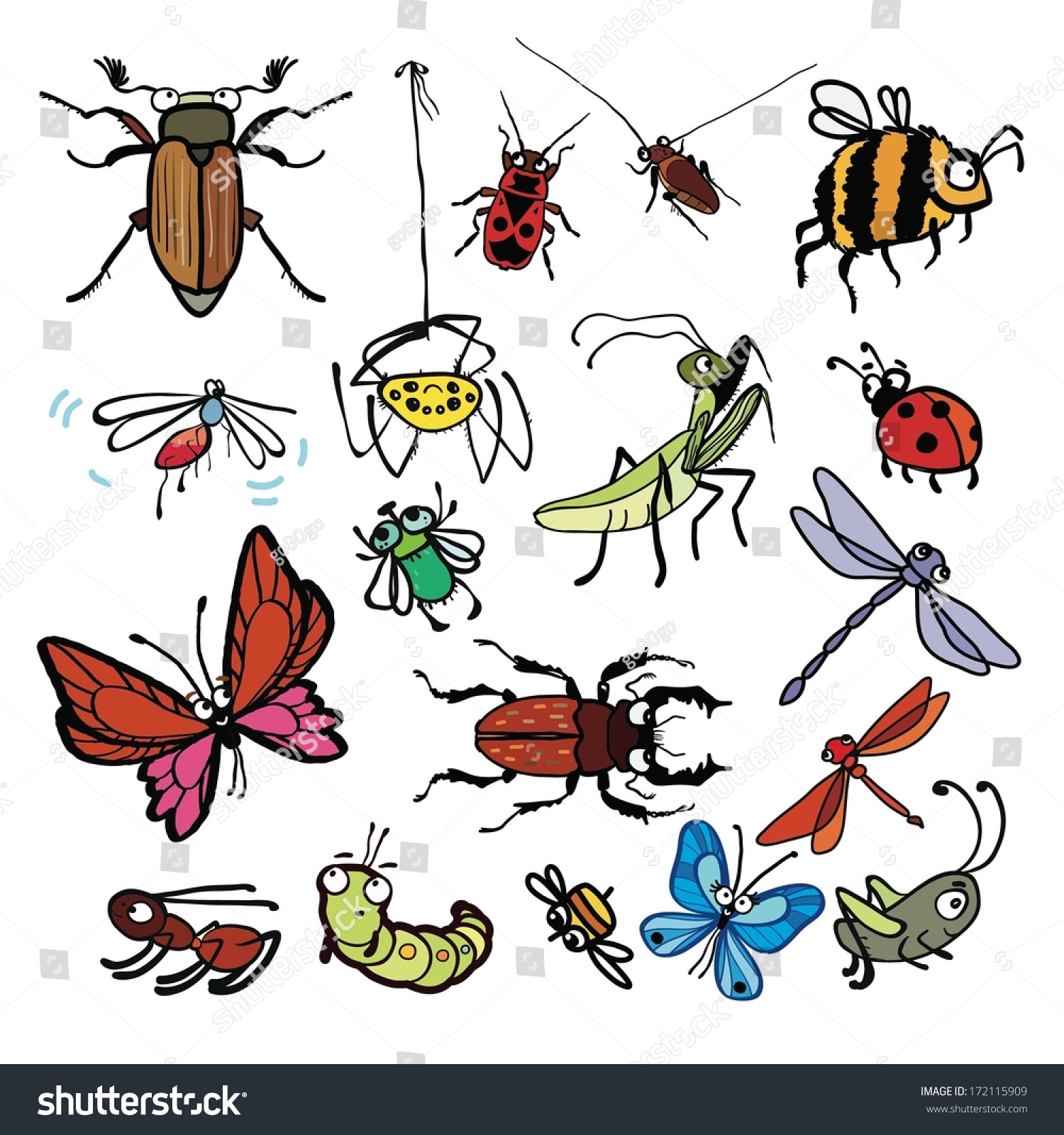Vector Cartoon Insects Set Insects Clipart Stock Vector 1836