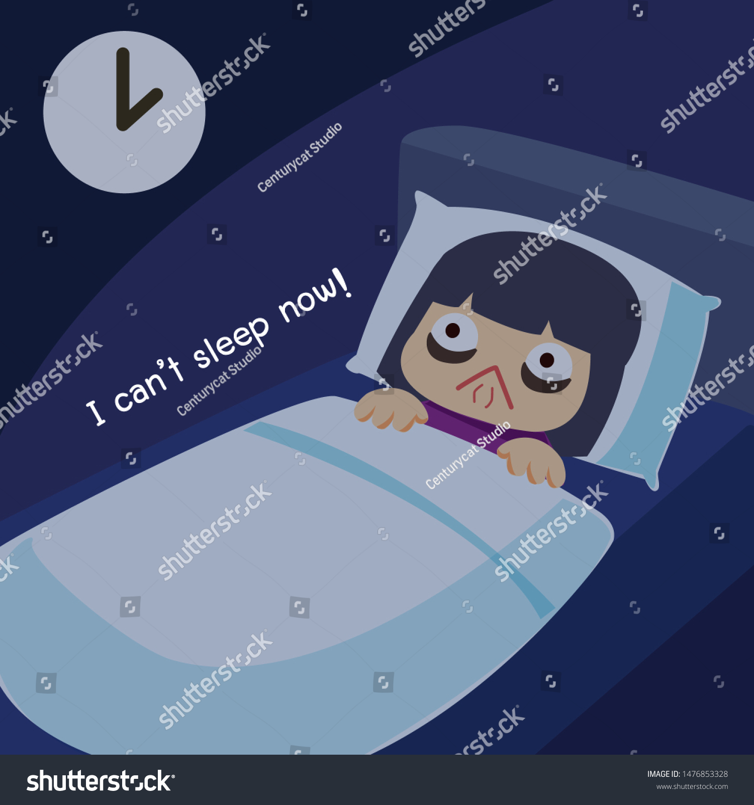 Cartoon Insomnia Woman Cant Sleep Night Stock Vector Royalty Free