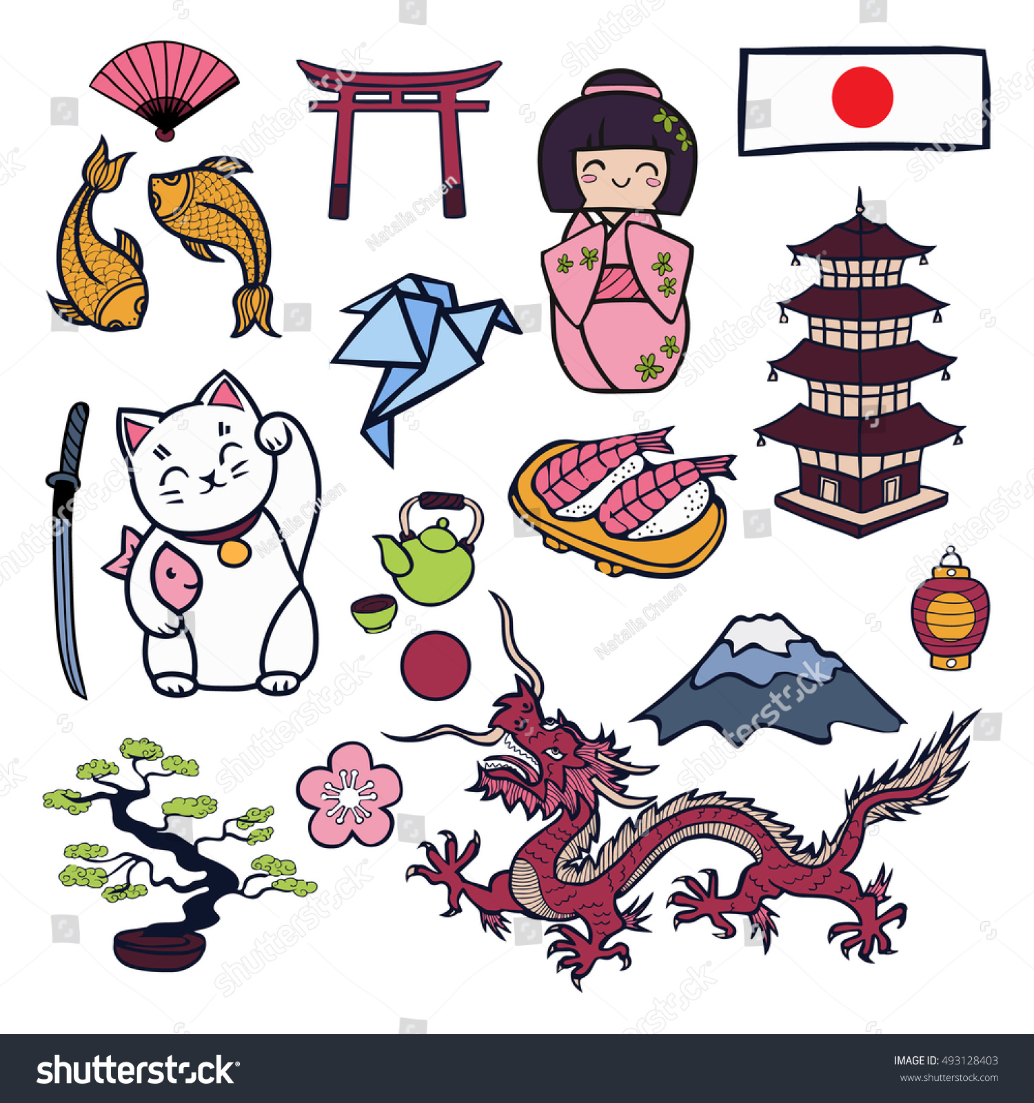 Cartoon Japan Elements Set Stock Vector Royalty Free