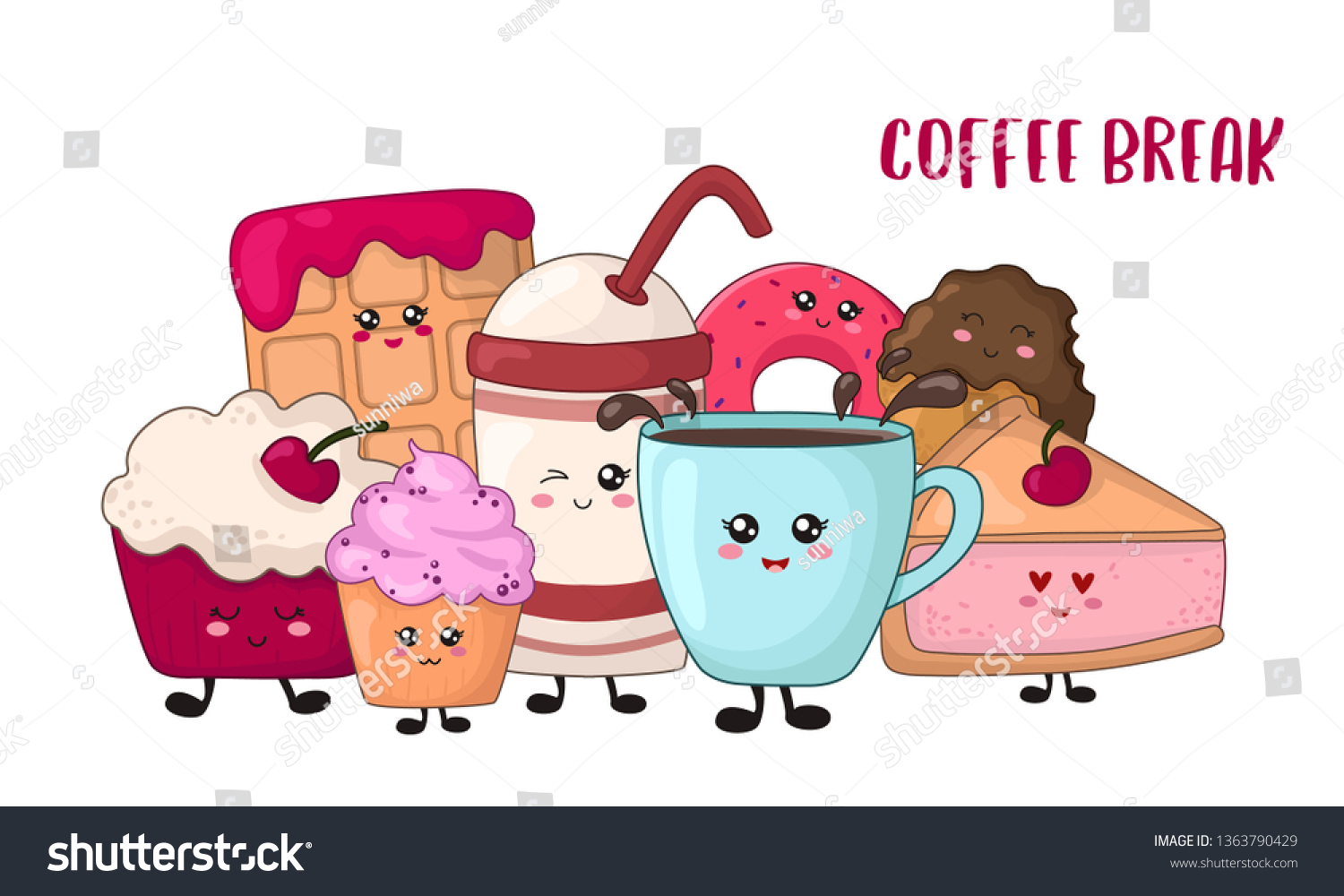 Vector De Stock Libre De Regalias Sobre Cartoon Kawaii Food Coffee Break Chocolate