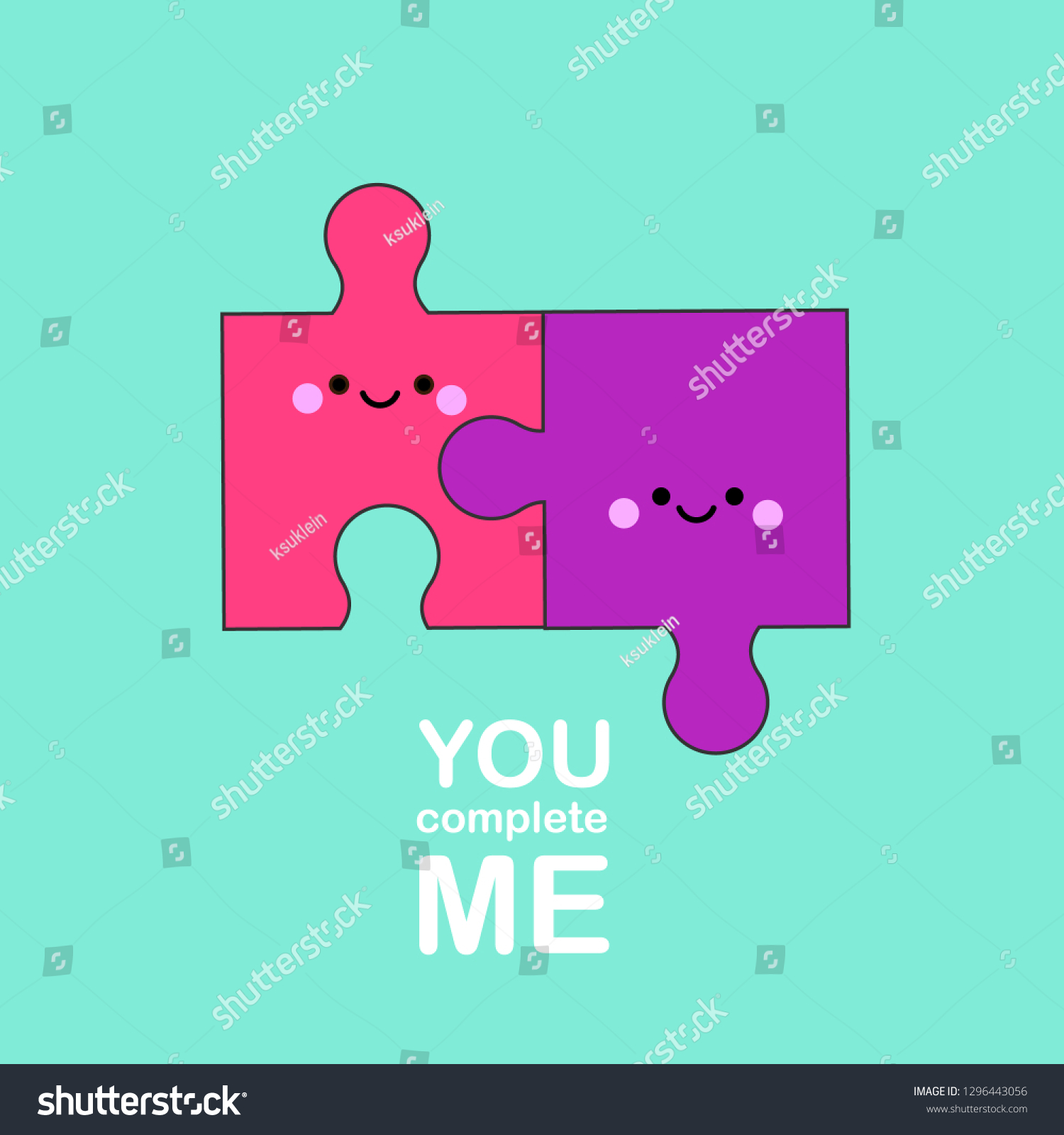 Cartoon Kawaii Puzzle Pieces Together Cute Stock Vector Royalty Free 1296443056