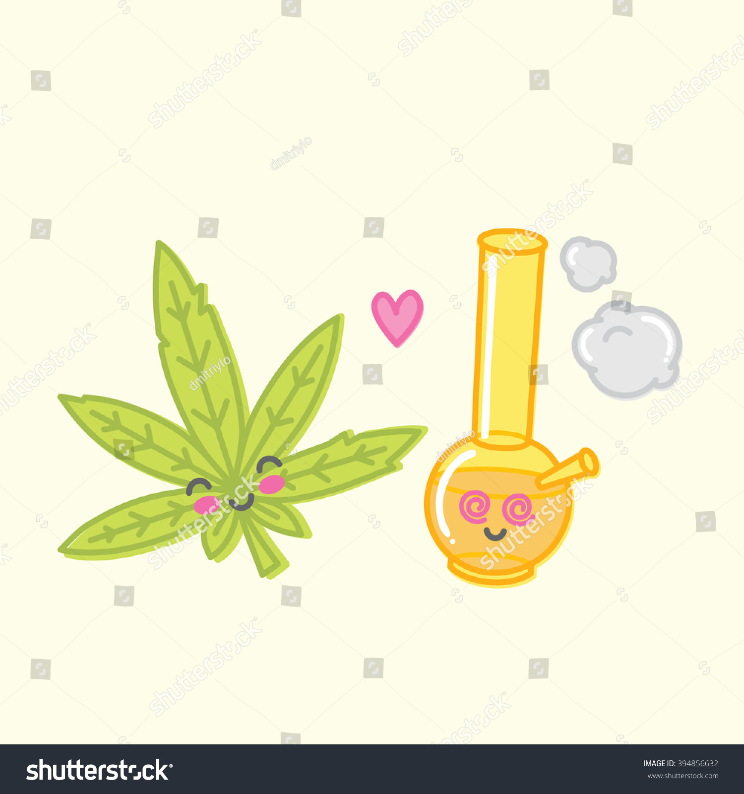 Cartoon Kawaii Weed Love Bong Vector Stock Vector (Royalty Free) 394856632