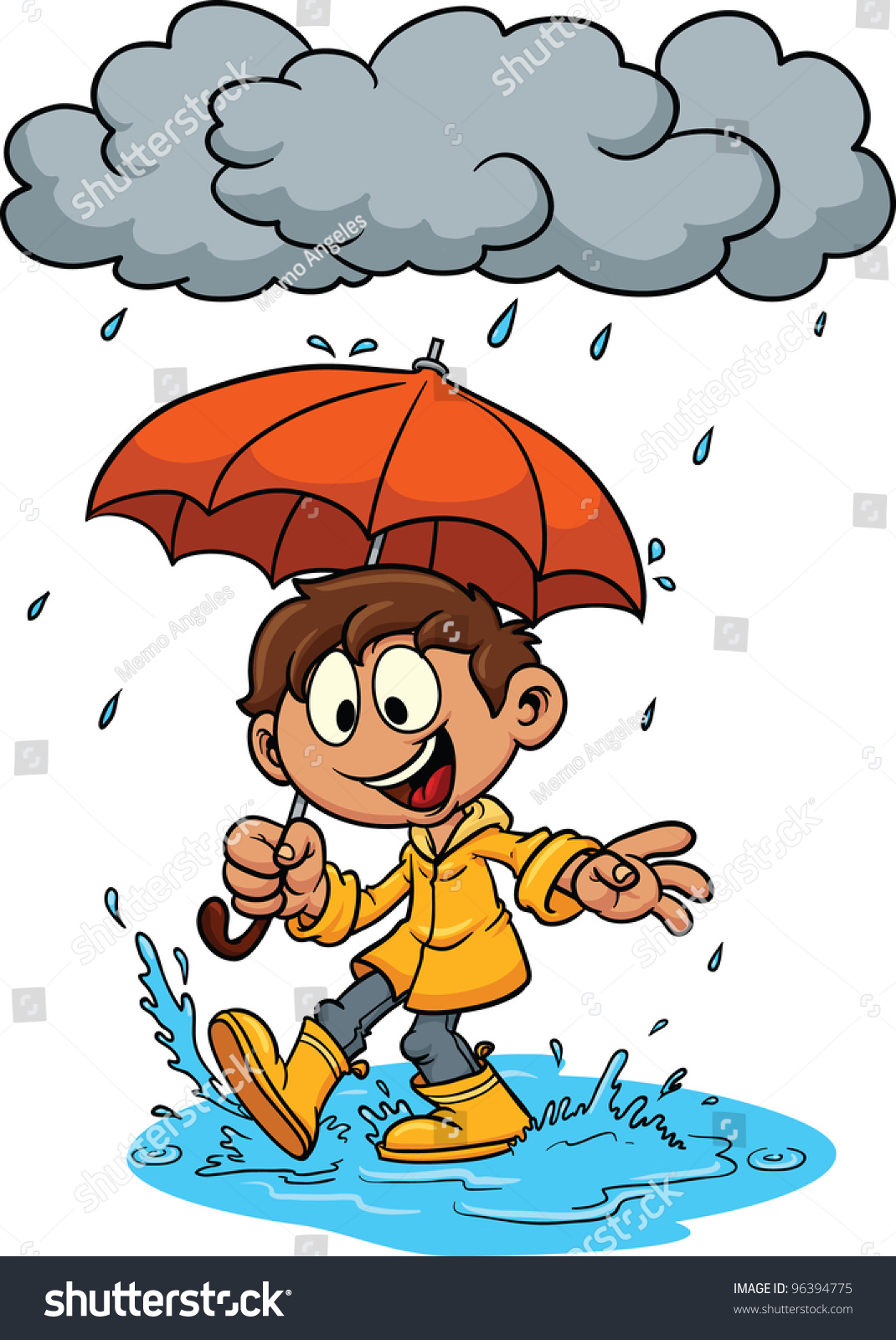 Cartoon Kid Playing Rain Vector Illustration Stock Vector (Royalty Free ...