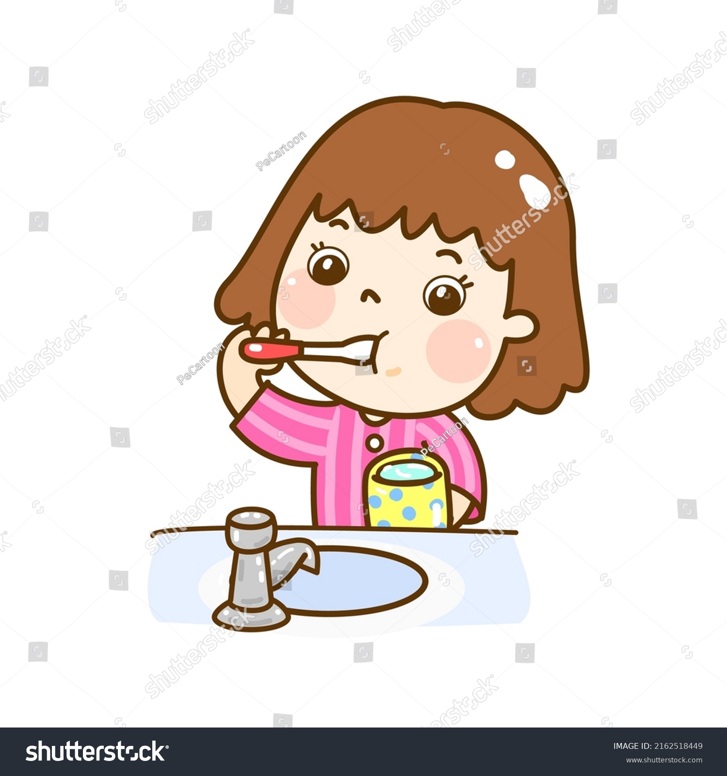 Cartoon Kids Brush Your Teeth Stock Vector (Royalty Free) 2162518449 ...