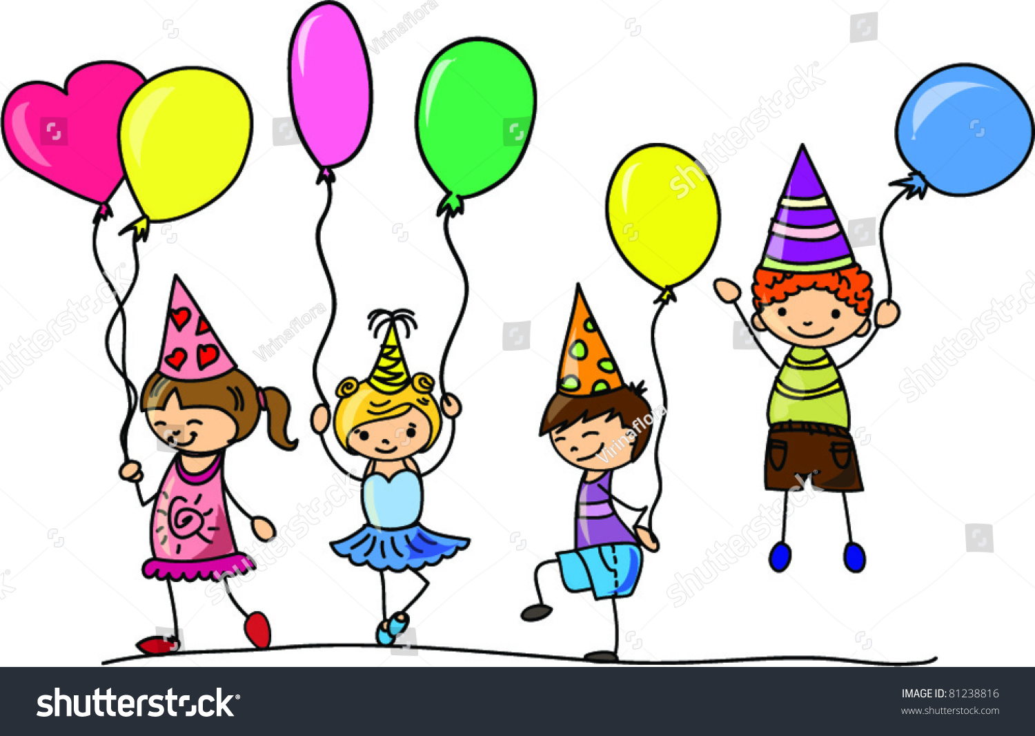 Cartoon Kids Celebrate Birthday Stock Vector 81238816 - Shutterstock