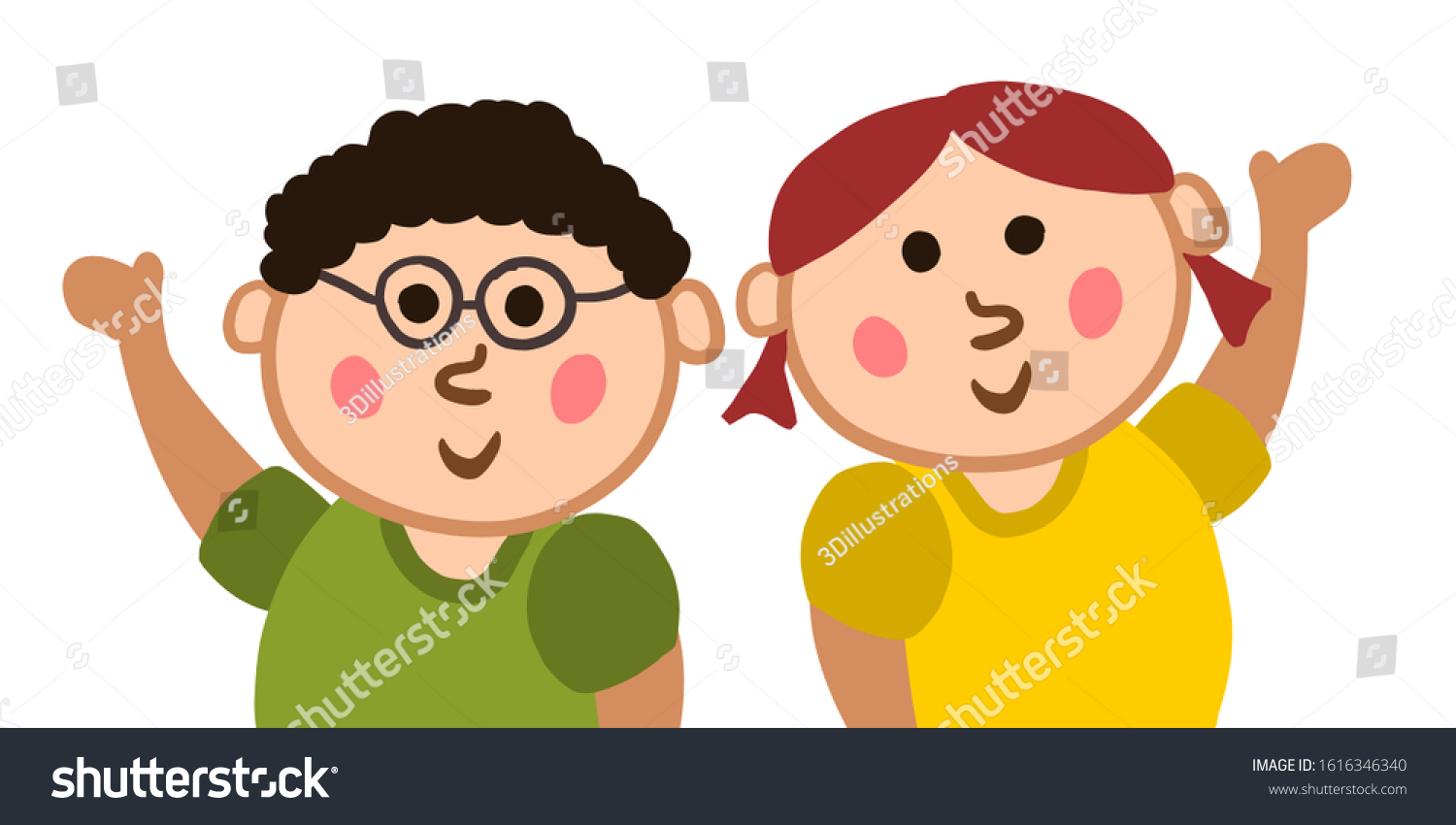 Cartoon Kids Girl Boy Hands Waving Stock Vector (Royalty Free) 1616346340