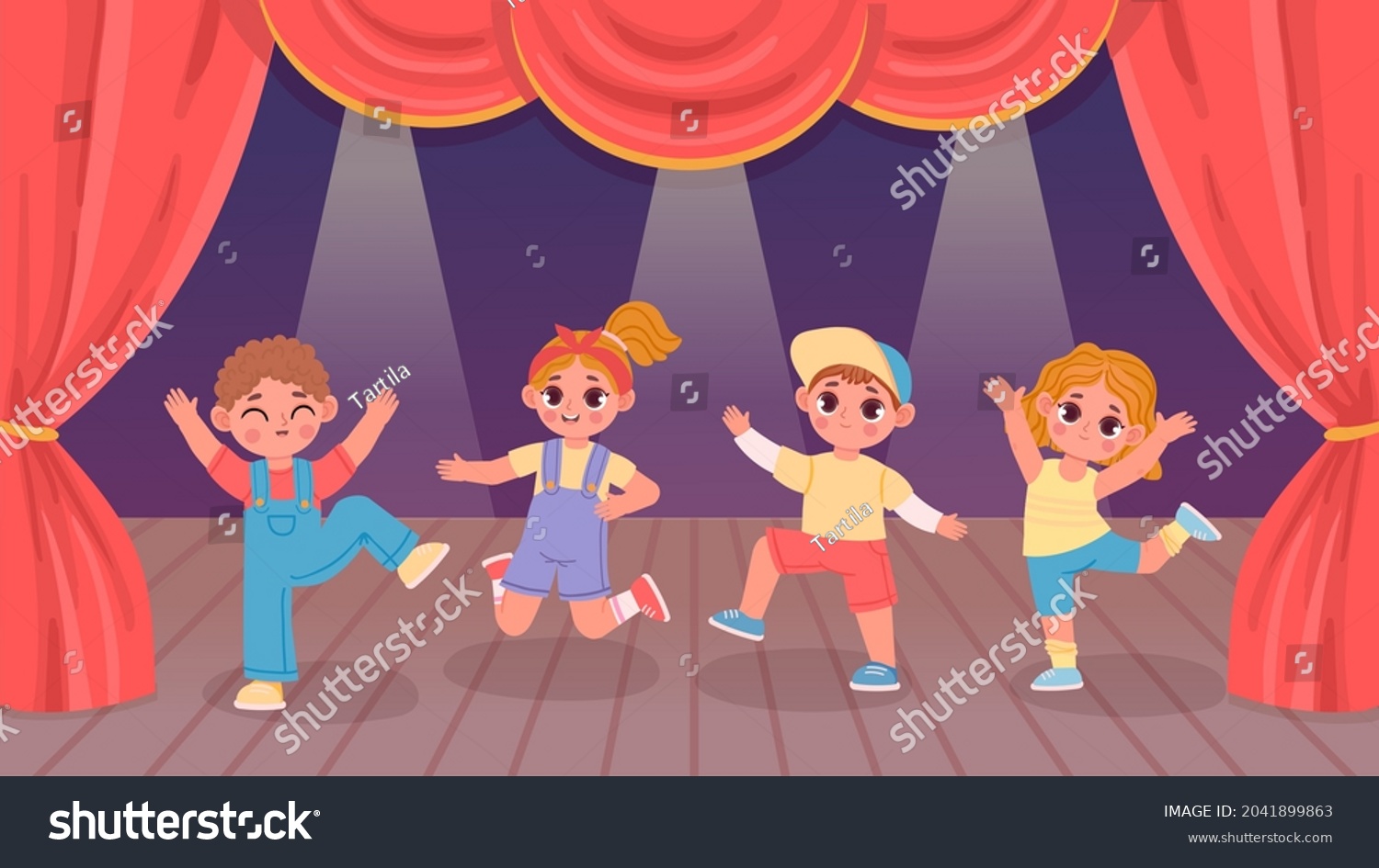 Cartoon Kids Performing Dance On Theatre Stock Vector (Royalty Free ...