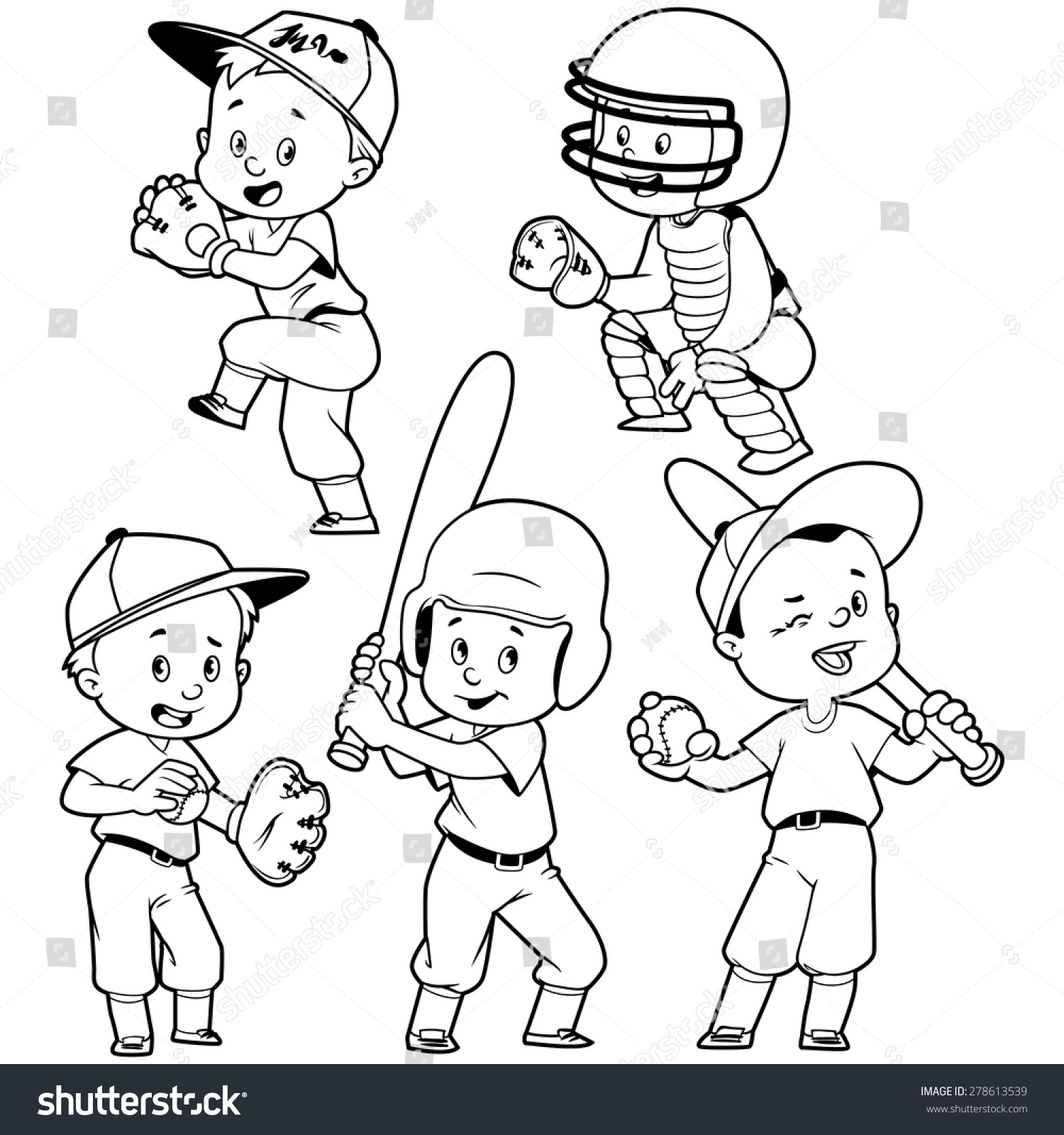 Cartoon Kids Playing Baseball Vector Clip Stock Vector 278613539 ...