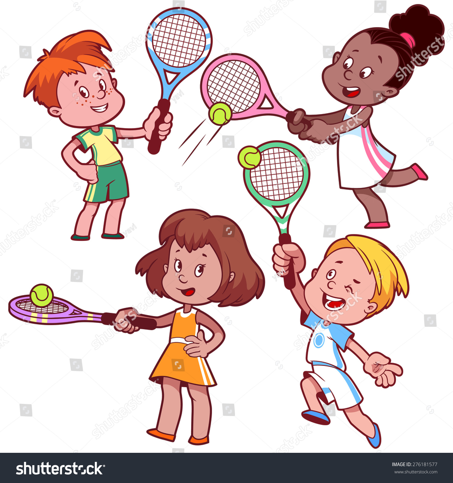 Cartoon Kids Playing Tennis Vector Clip Stock Vector 276181577