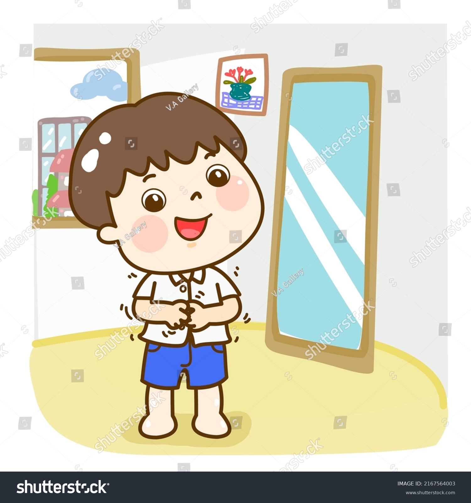 Cartoon Kids Put On Shirt Stock Vector (Royalty Free) 2167564003 ...