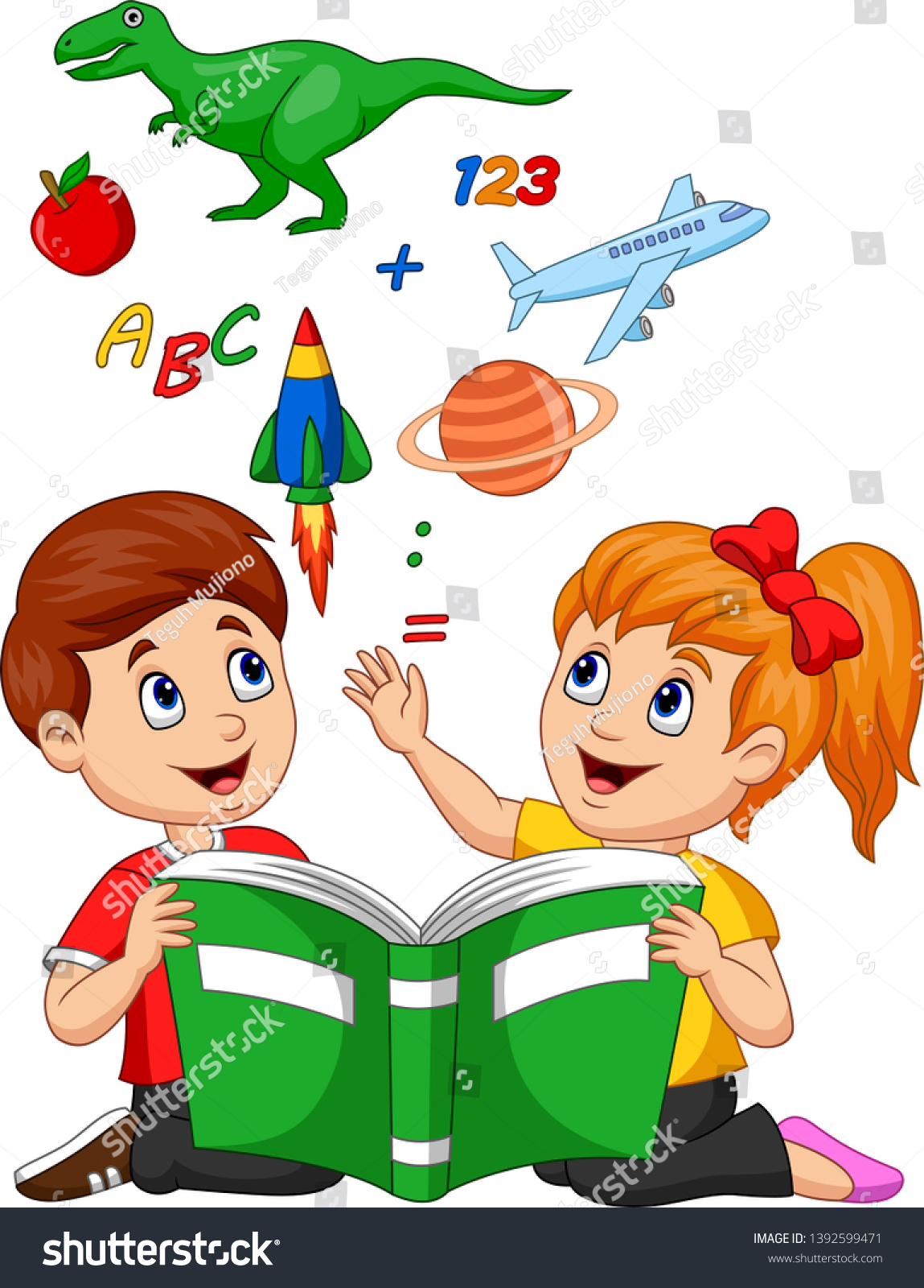 Cartoon Kids Reading Book Education Concept Stock Vector (Royalty Free