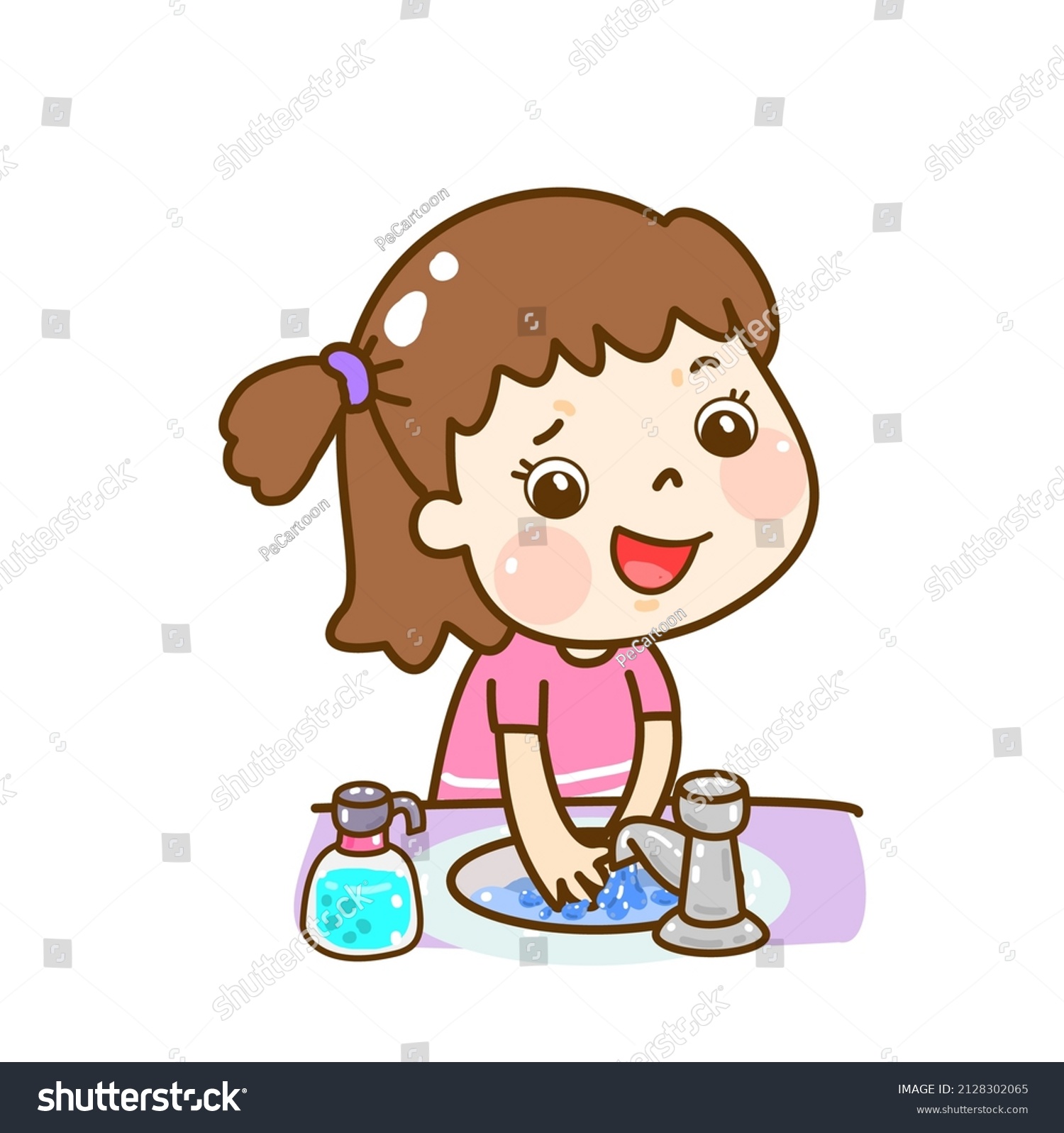 Cartoon Kids Wash Hand Vector Stock Vector (Royalty Free) 2128302065